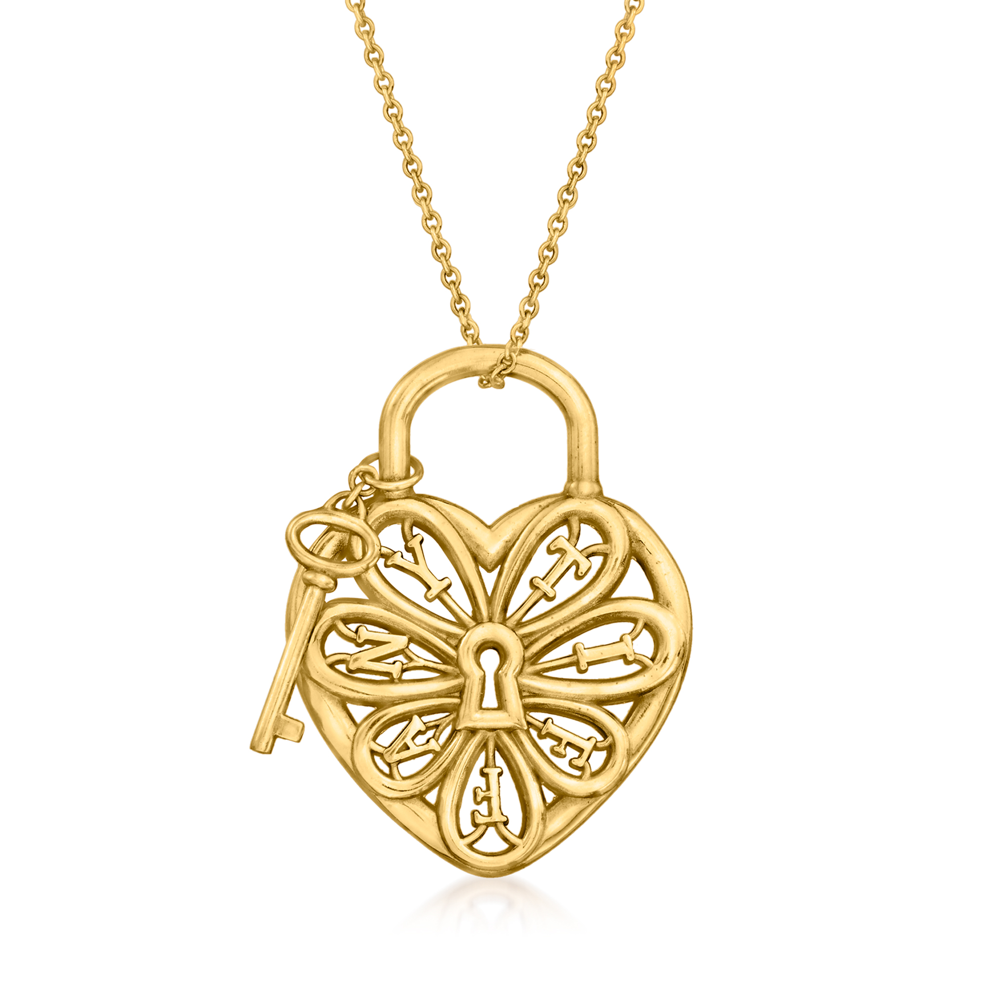 C. 1980 Vintage Tiffany Jewelry 18kt Yellow Gold Heart and Key