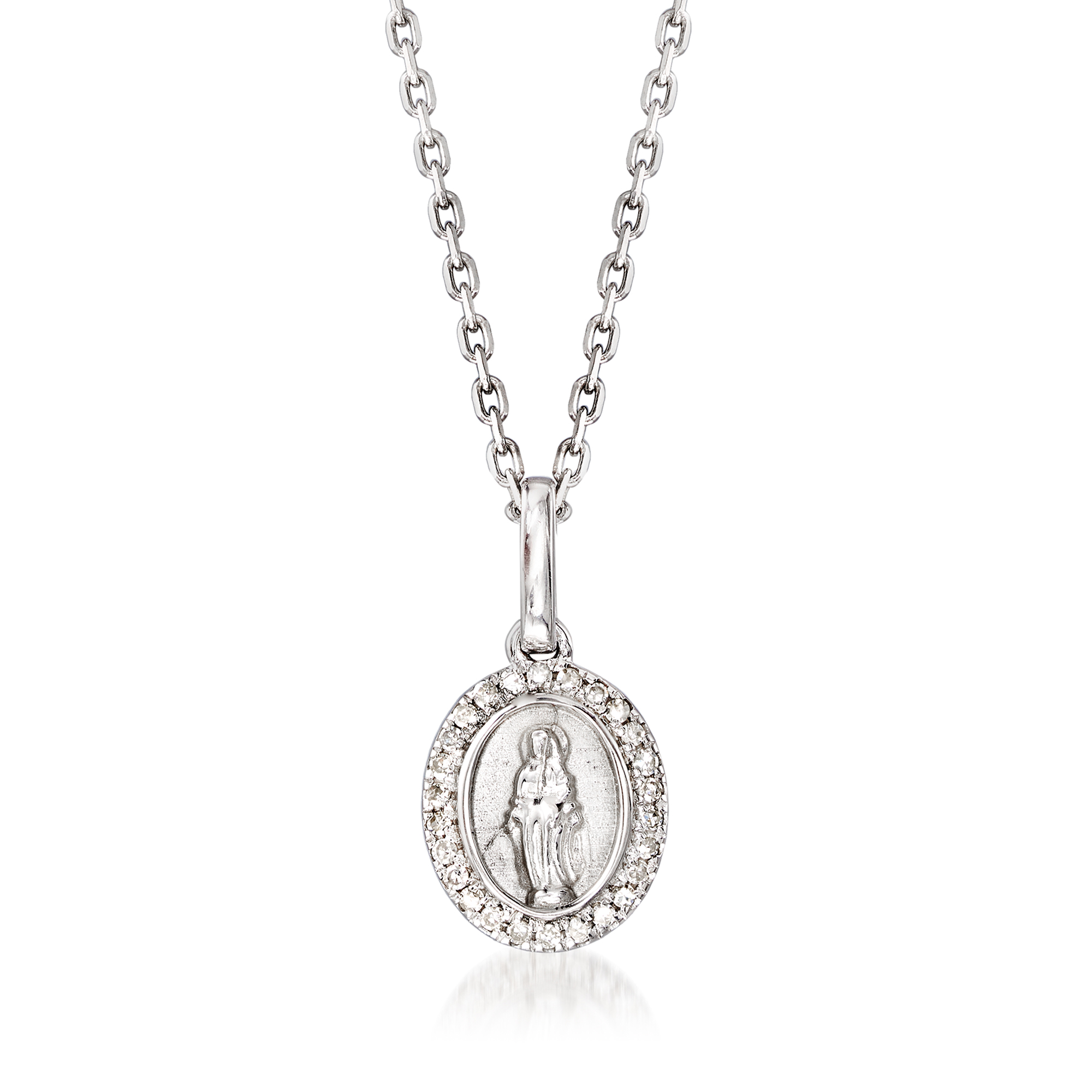 Diamond-Accented Virgin Mary Pendant Necklace in Sterling Silver
