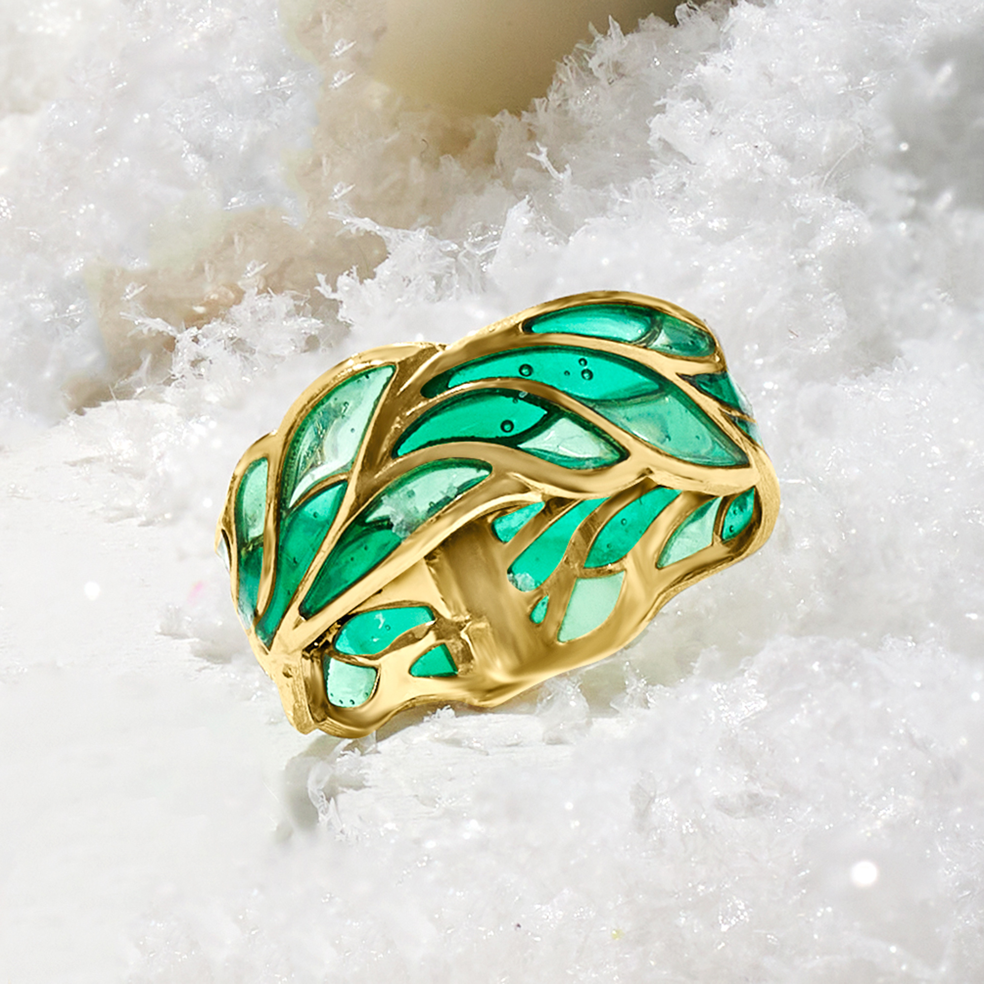 アリソンブラウン　リング Italian Green Enamel Leaf Ring in 14kt Yellow Gold | Ross Simons