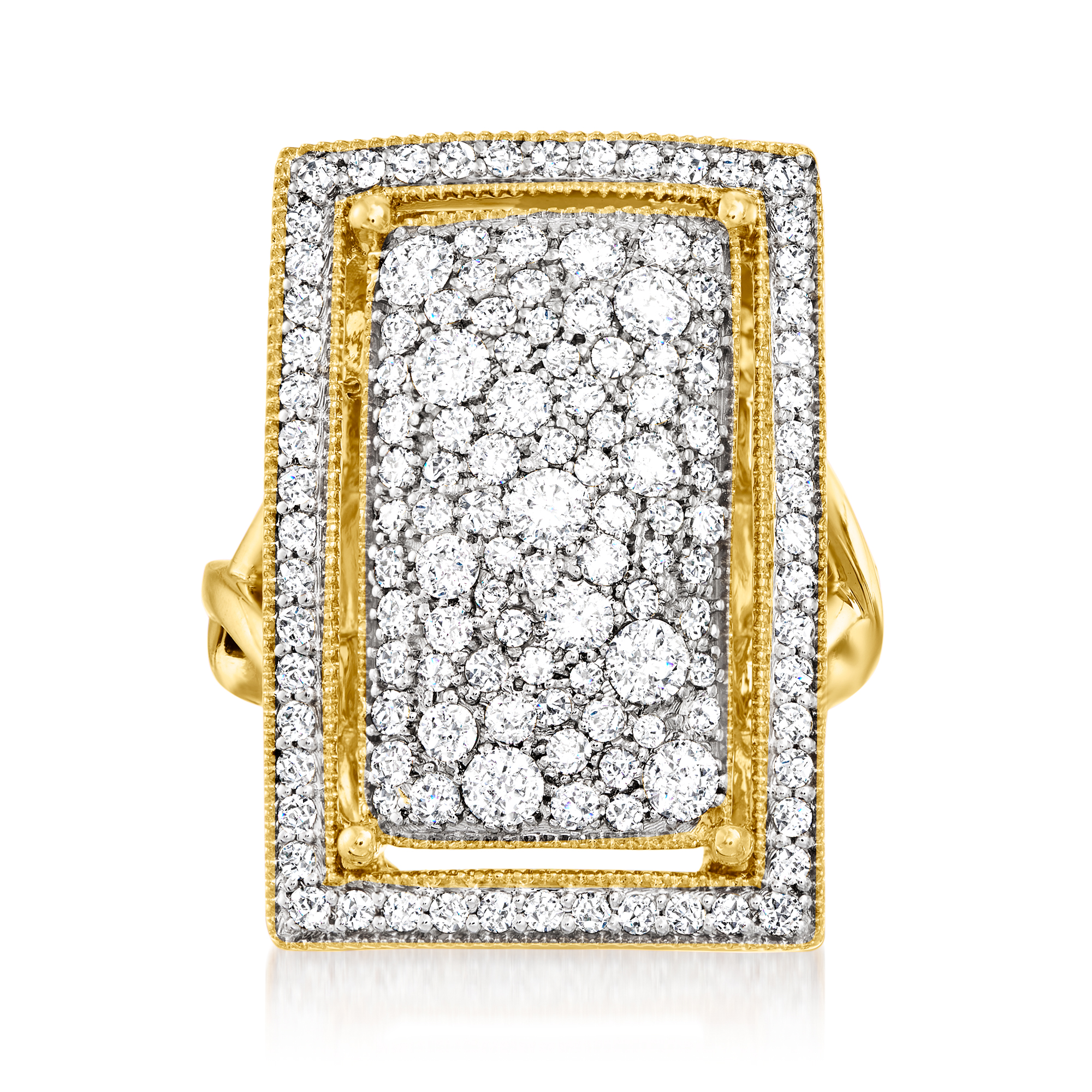 1.50 ct. t.w. Pave Diamond Rectangular Ring in 14kt Yellow Gold 