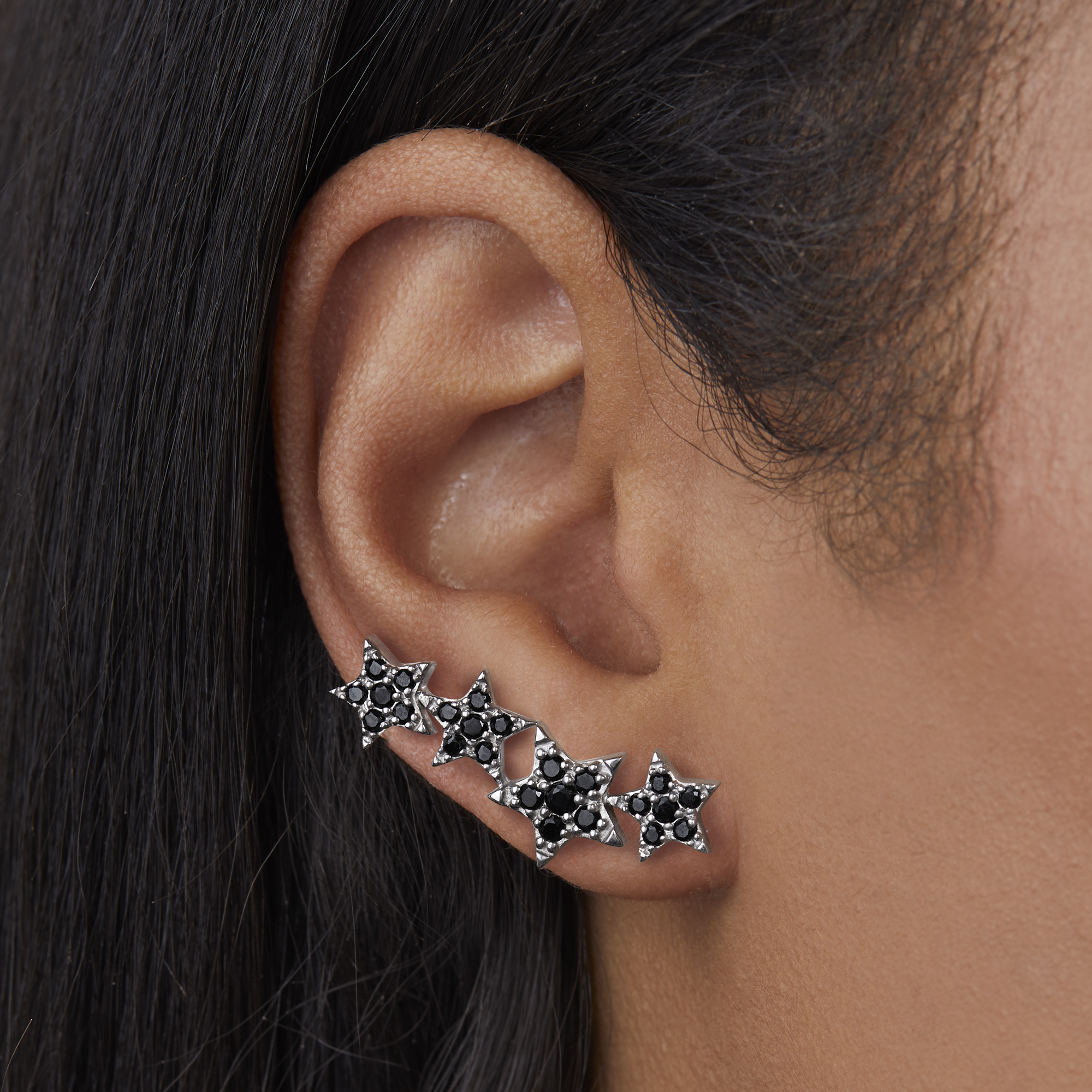 1.70 ct. t.w. Black Spinel Star Ear Climbers in Sterling Silver
