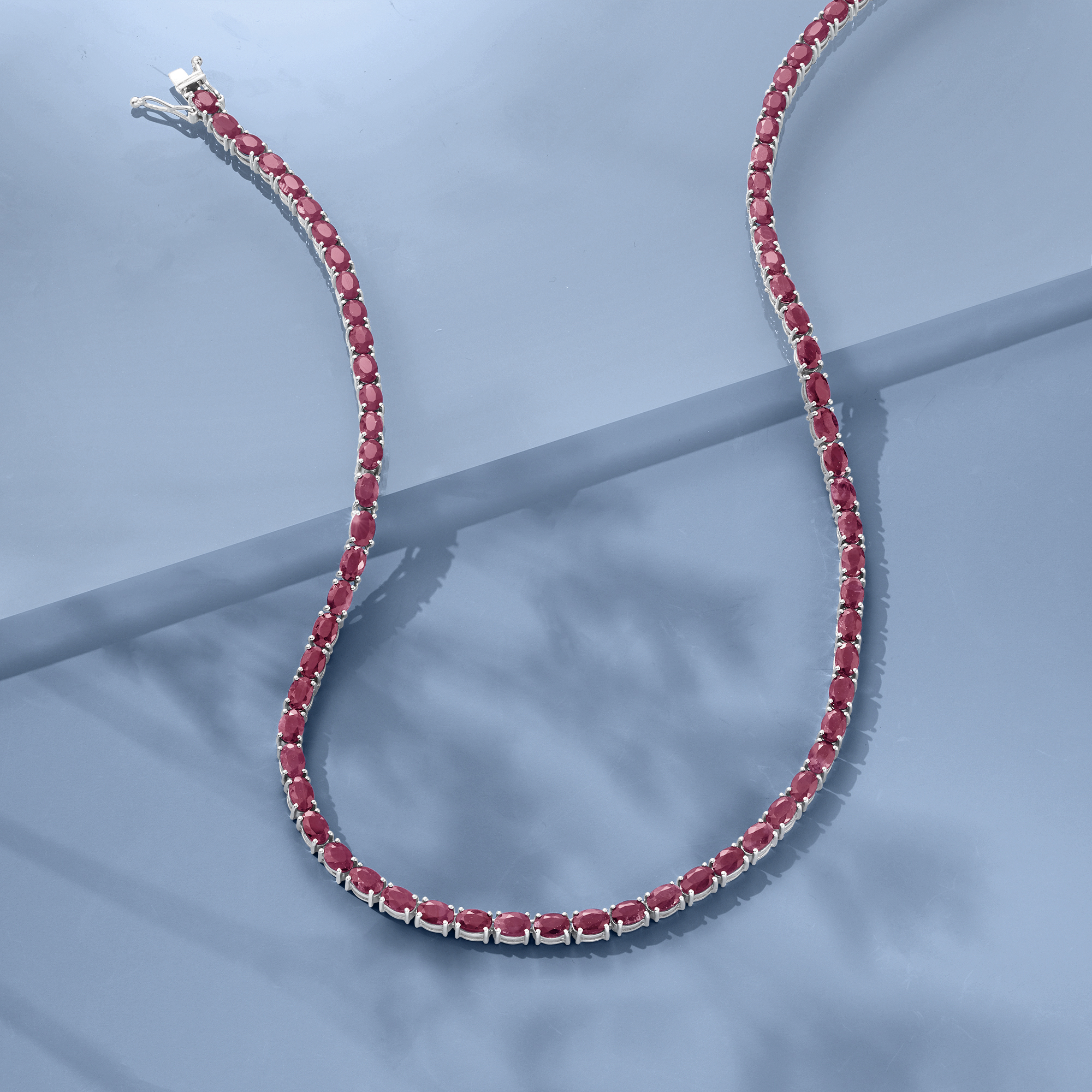 40.00 ct. t.w. Ruby Tennis Necklace in Sterling Silver | Ross Simons