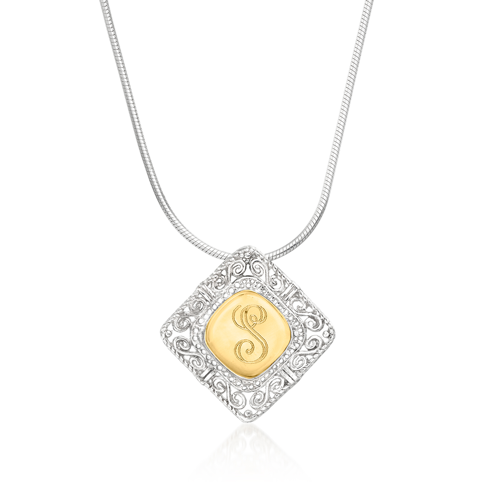 14kt Yellow Gold and Sterling Silver Personalized Floral