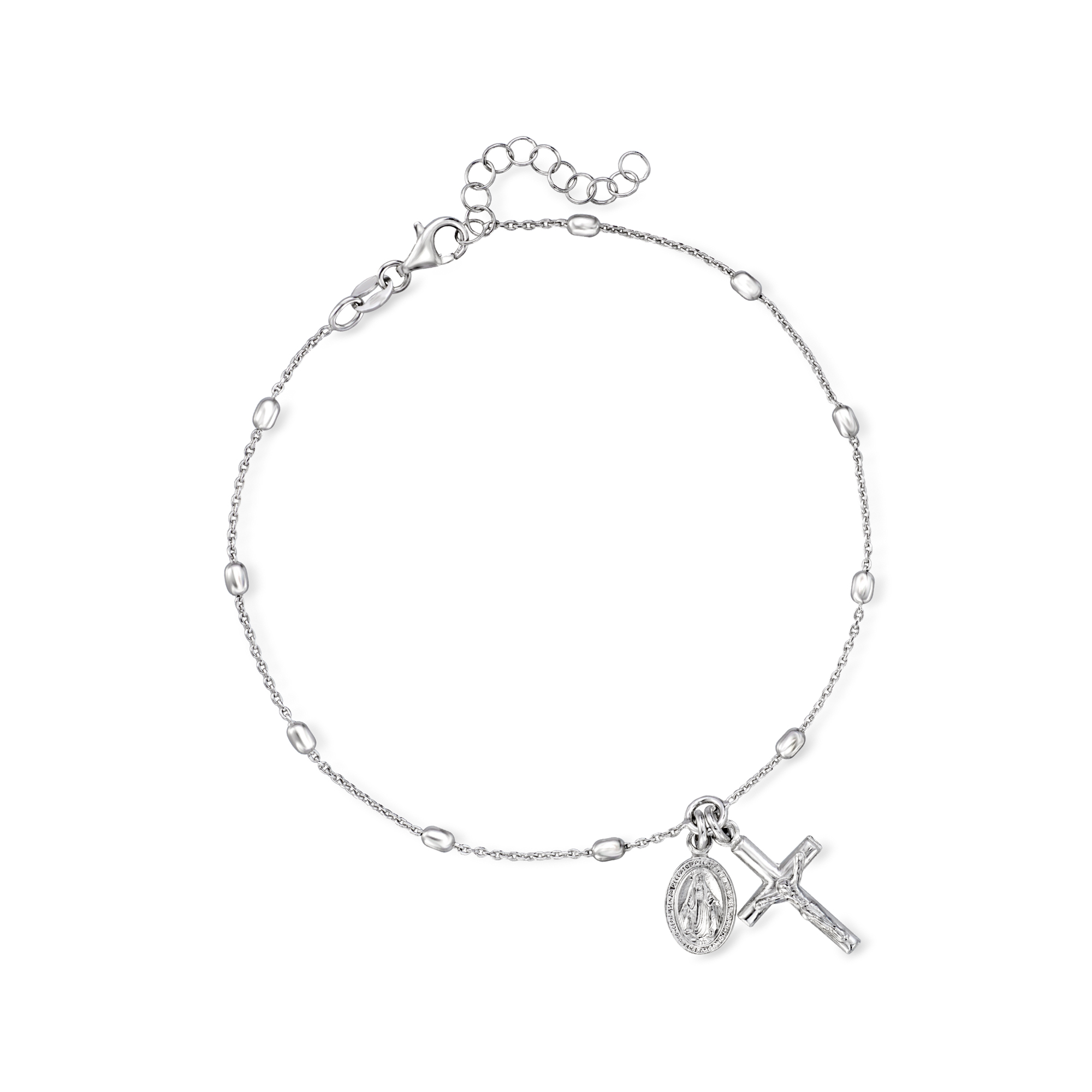 Italian Sterling Silver Rosary-Style Anklet. 9