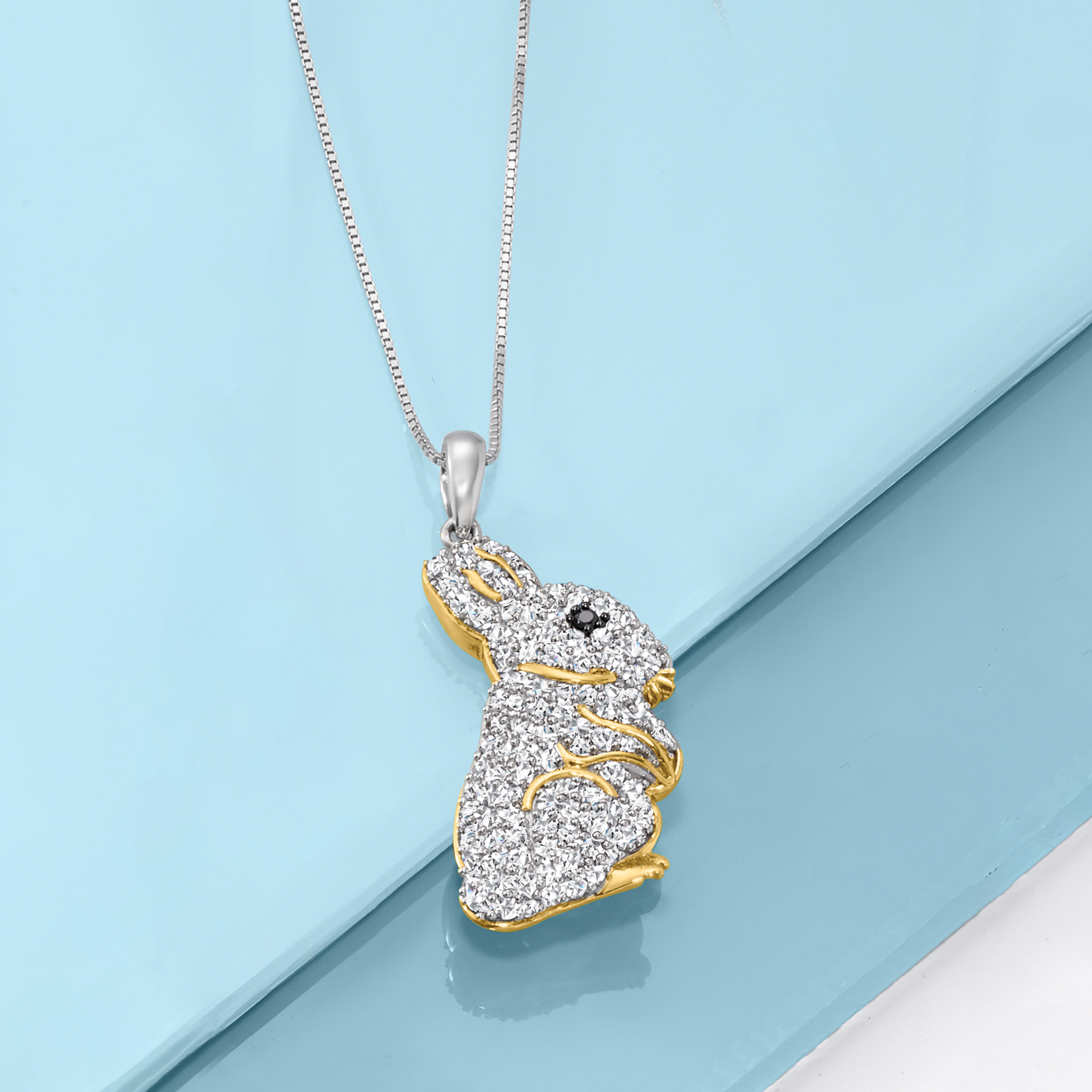 1.60 ct. t.w. White Topaz Bunny Pendant Necklace with Black Spinel