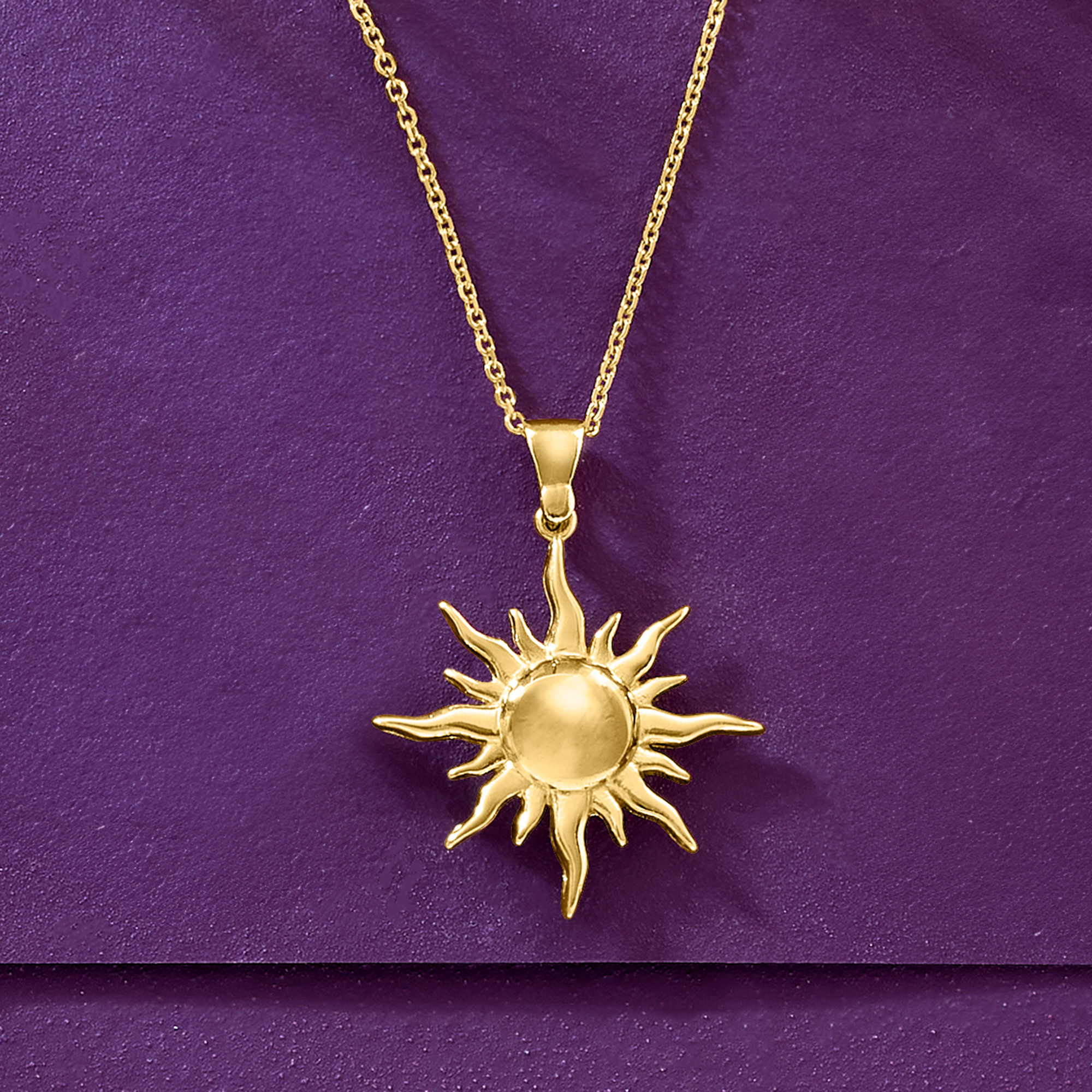 Italian 18kt Gold Over Sterling Sun Pendant Necklace. 18&quot