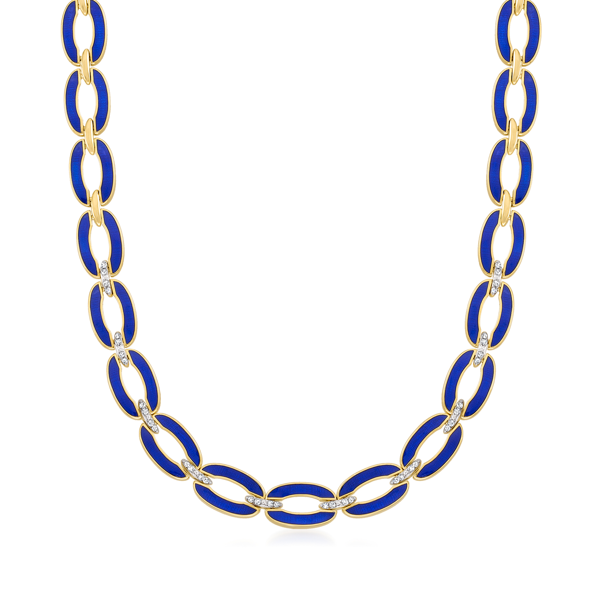 Blue Enamel Link Necklace in 18kt Gold 