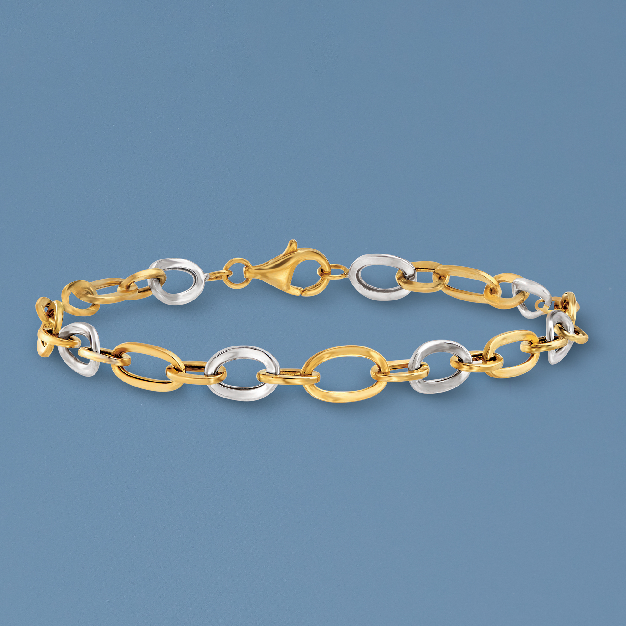 14kt Two-Tone Gold Oval-Link Bracelet | Ross Simons