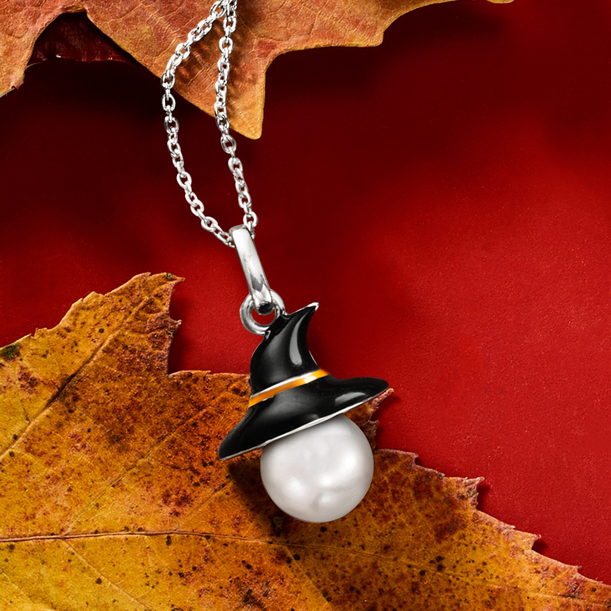 9-9.5mm Cultured Pearl and Multicolored Enamel Witch Hat Pendant