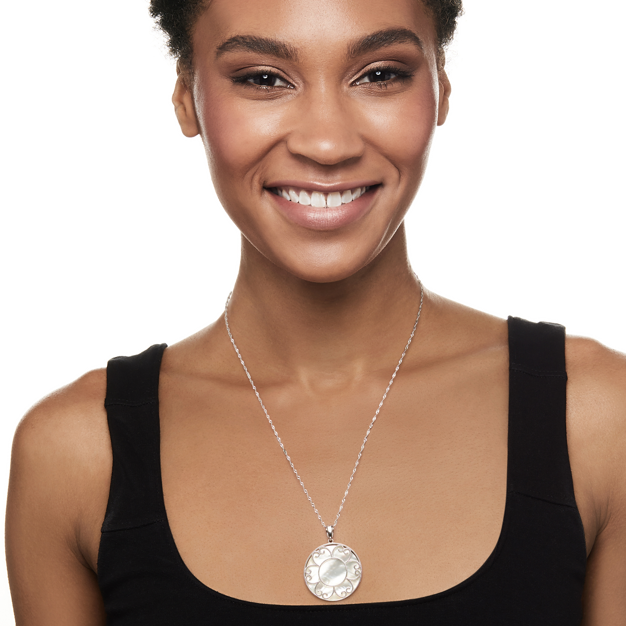 Mother-Of-Pearl Floral Pendant Necklace in Sterling Silver