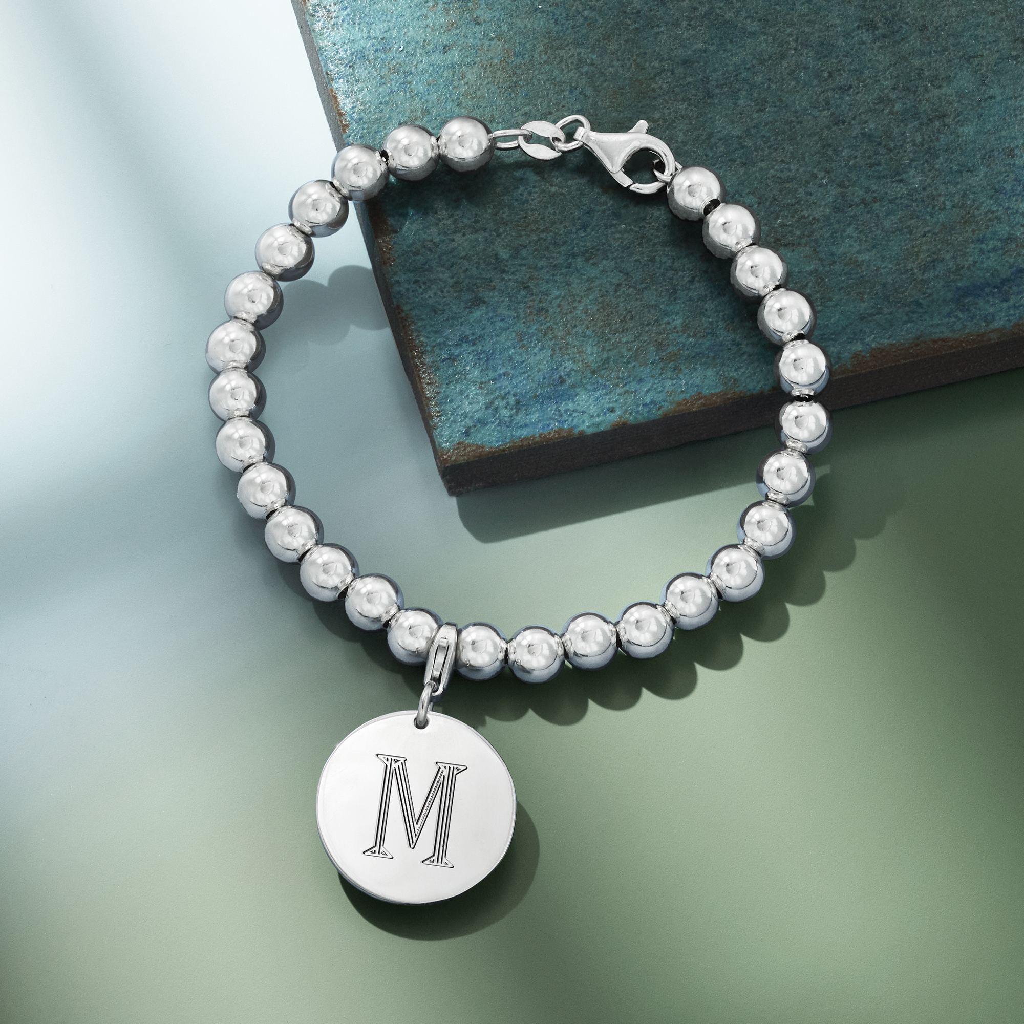Italian 6mm Sterling Silver Bead Bracelet with Personalized