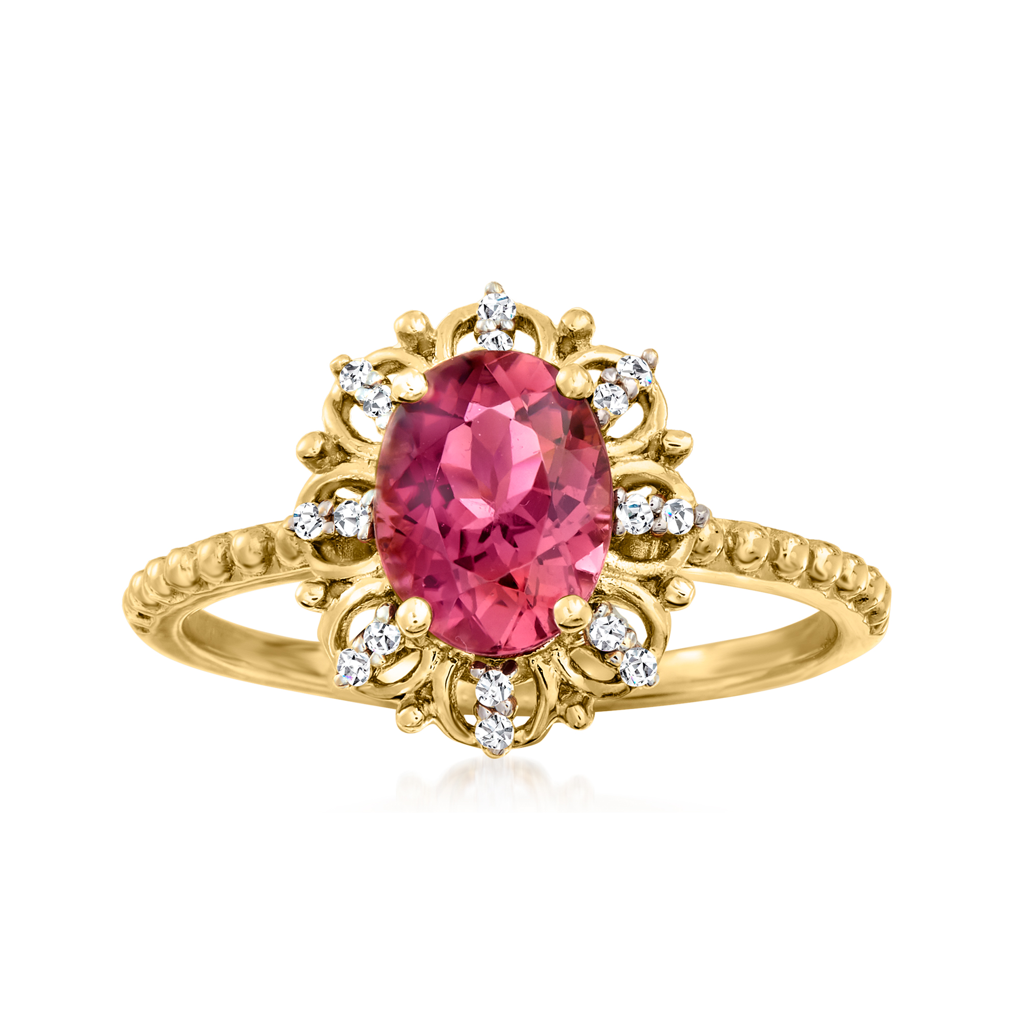 14KT Yellow Gold Natural Pink Tourmaline 1.30 Carat Round Shape Solitaire Ring 