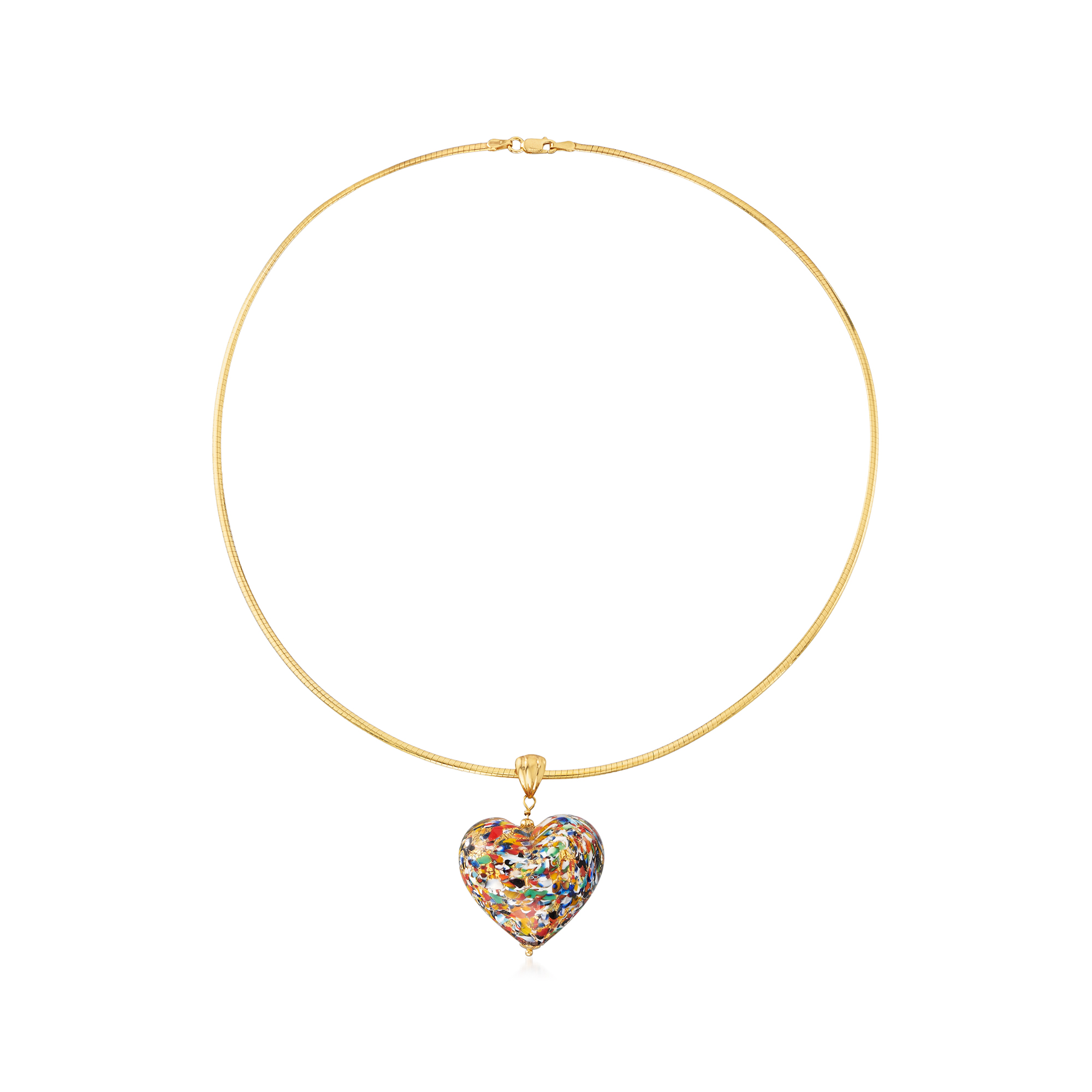 Italian Multicolored Murano Glass Heart Pendant with Omega Chain 