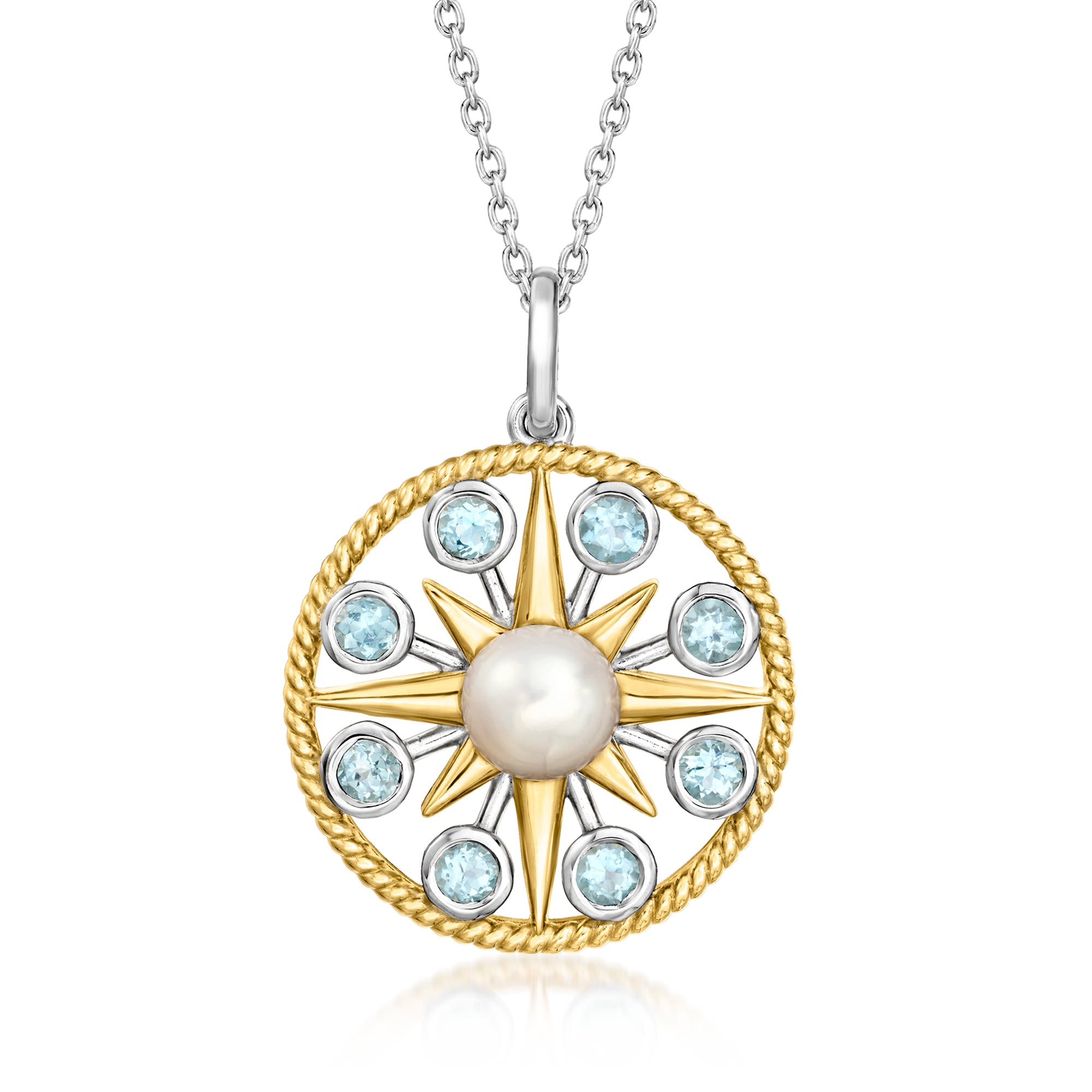 6-6.5mm Cultured Pearl and .50 ct. t.w. Sky Blue Topaz Sun Pendant