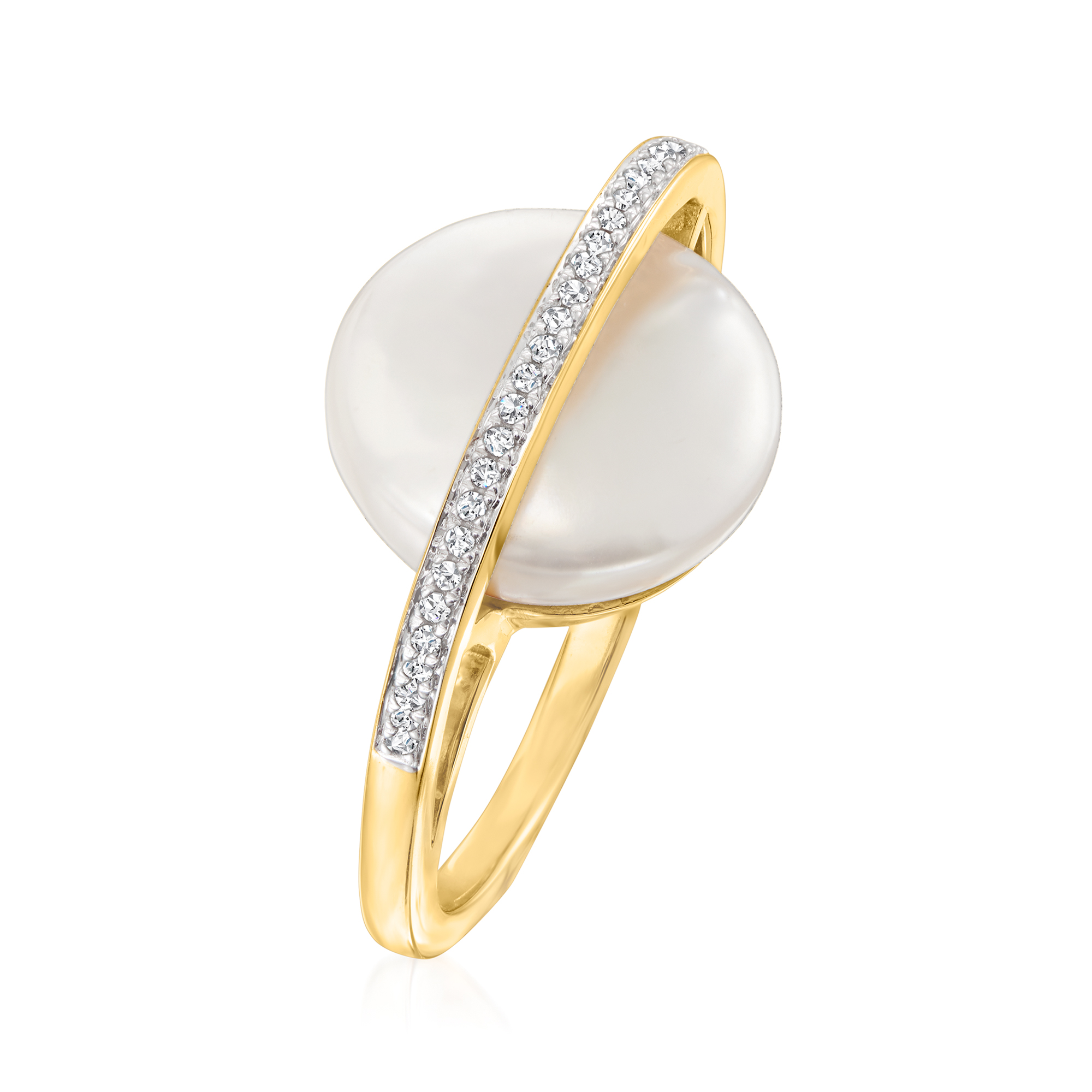 13-14mm Cultured Coin Pearl Loop Ring with Diamond Accents