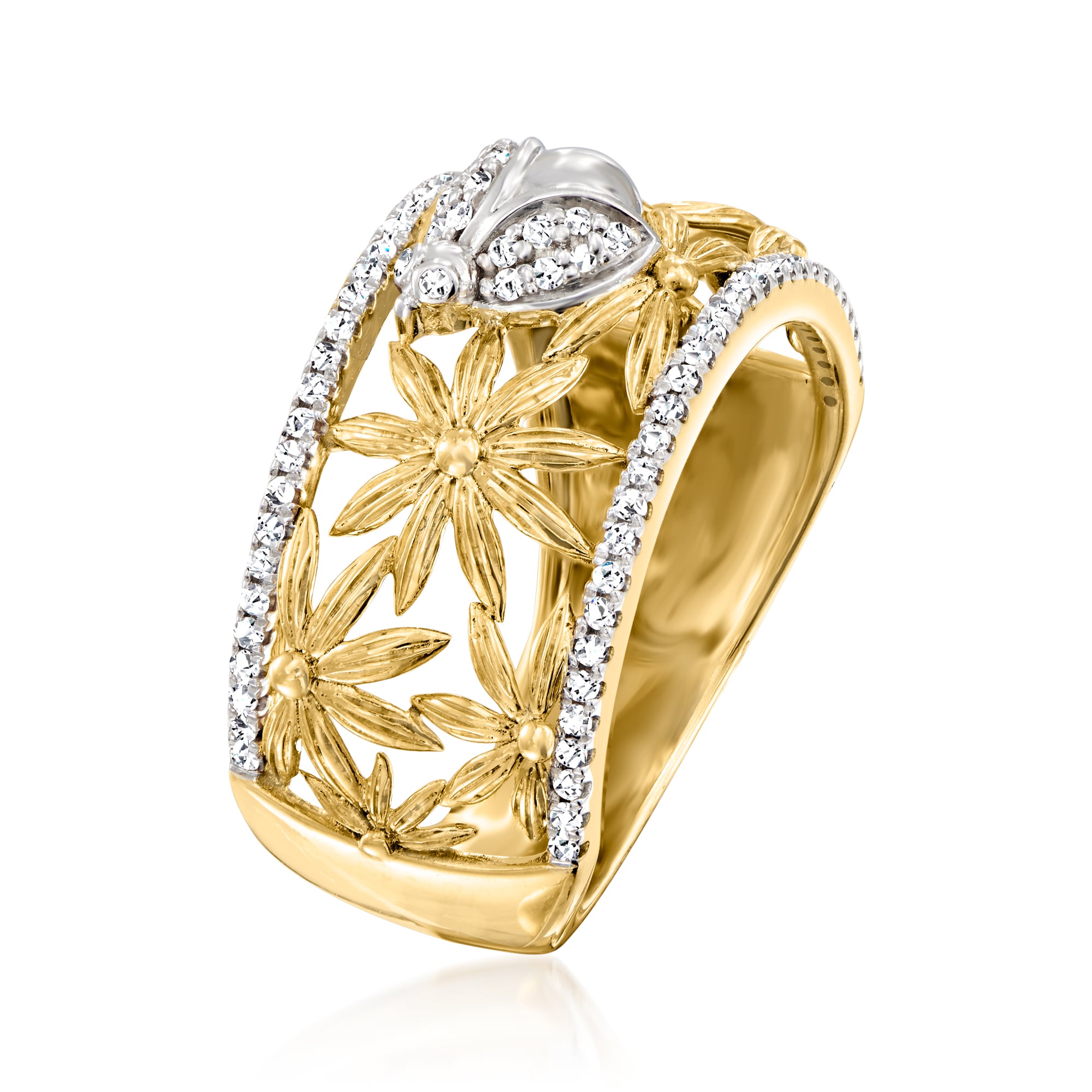 25 ct. t.w. Diamond Sunflower and Ladybug Open-Space Ring in 18kt