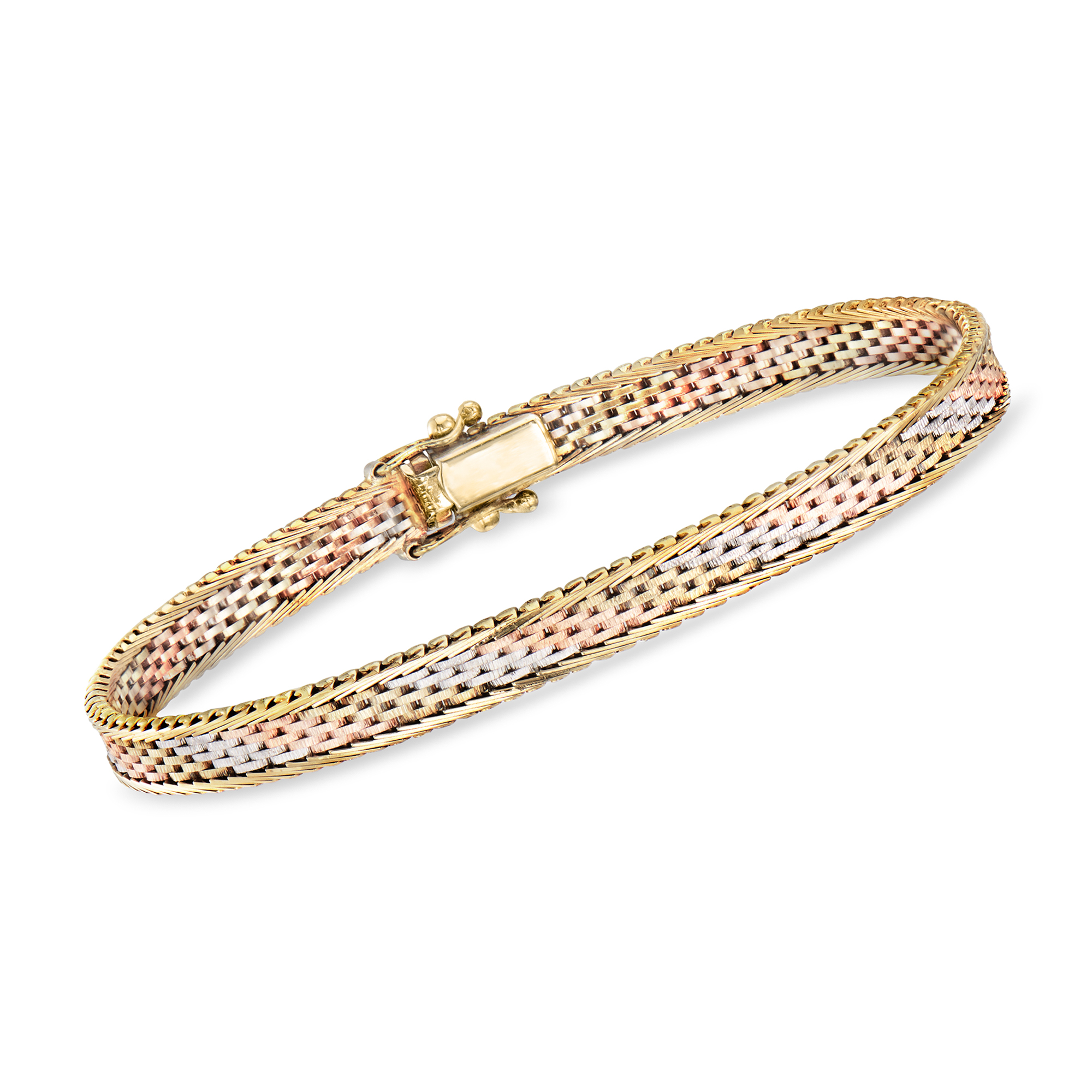 C. 1980 Vintage 14kt Tri-Colored Gold Woven Bracelet. 7&quot