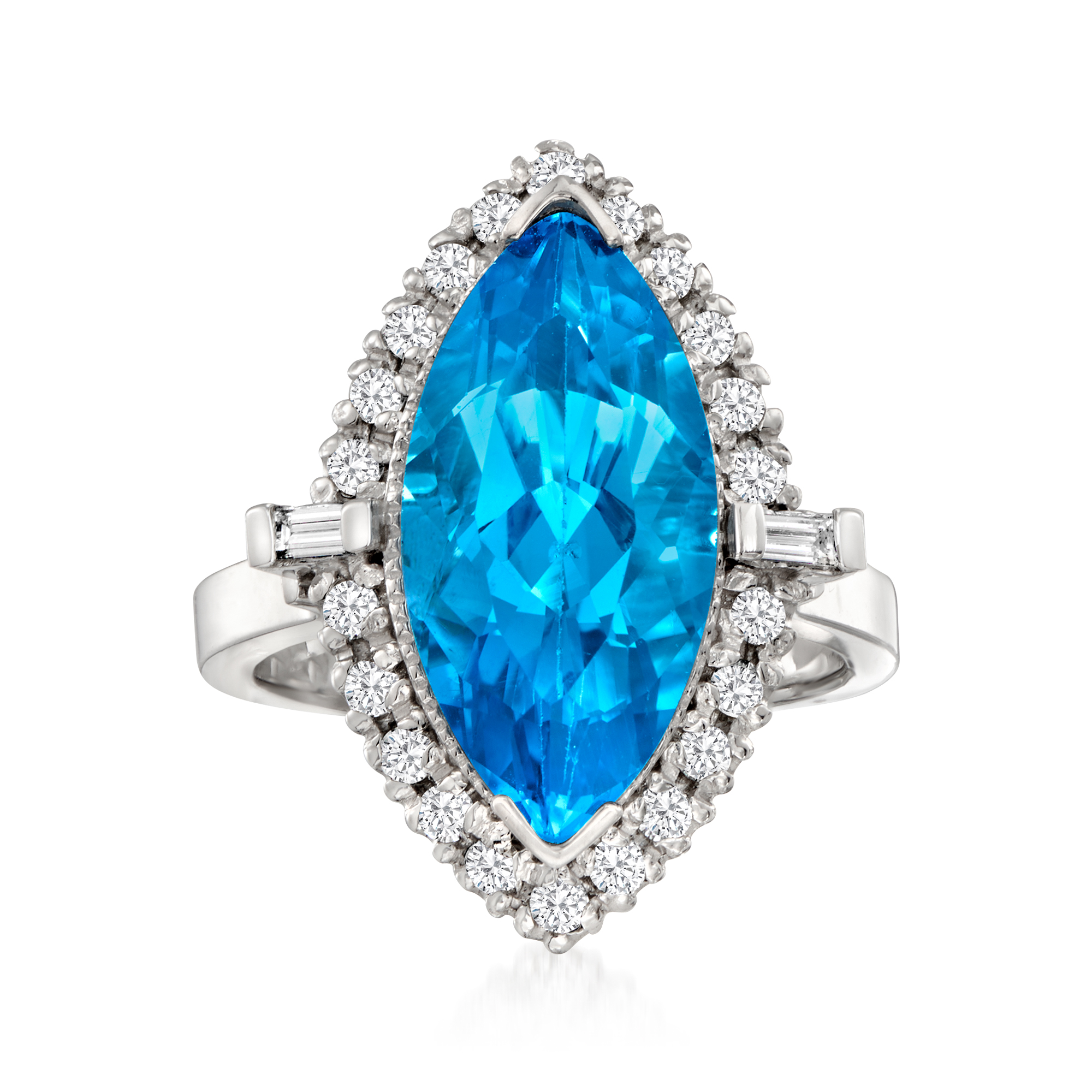 8.00 Carat Swiss Blue Topaz and .52 ct. t.w. Diamond Ring in 14kt