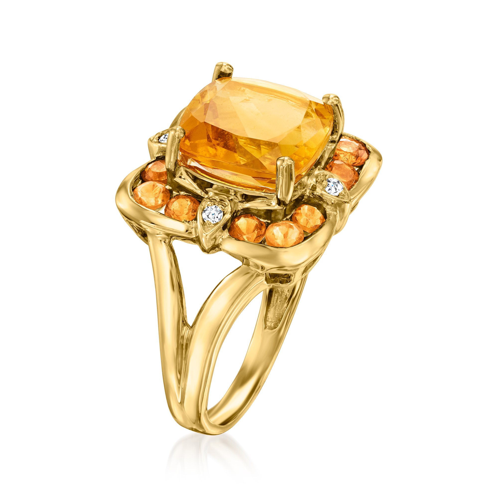 C. 1980 Vintage 4.70 ct. t.w. Citrine Ring with Diamonds in 10kt