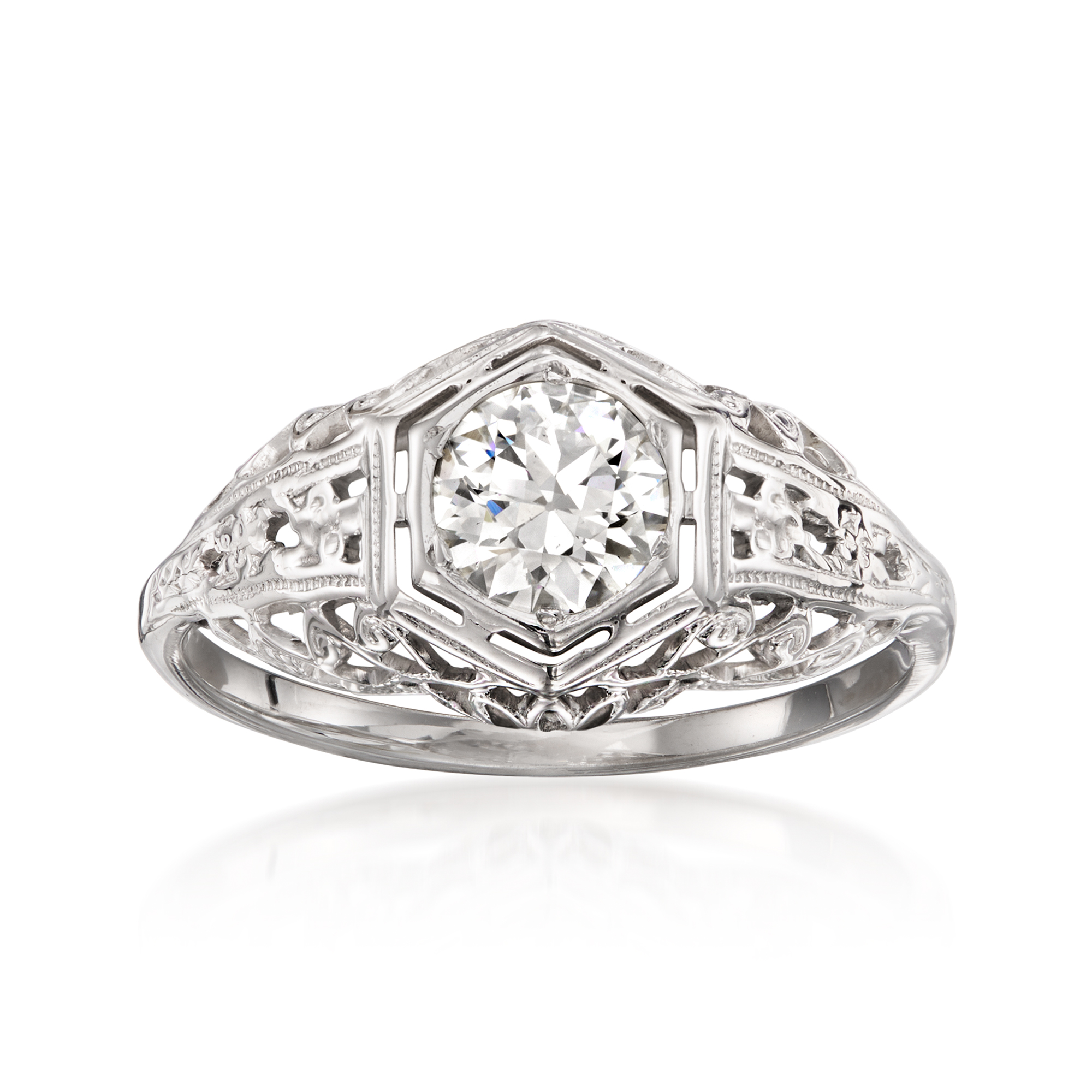 C. 1950 Vintage .65 Carat Diamond Filigree Ring in 18kt White Gold