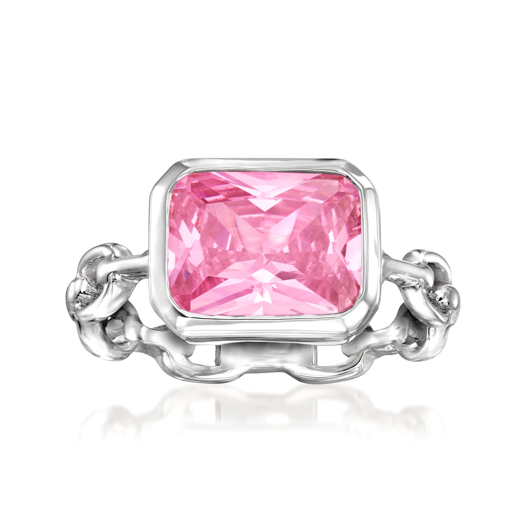 4.20 Carat Simulated Pink Sapphire Paper Clip Link Ring in