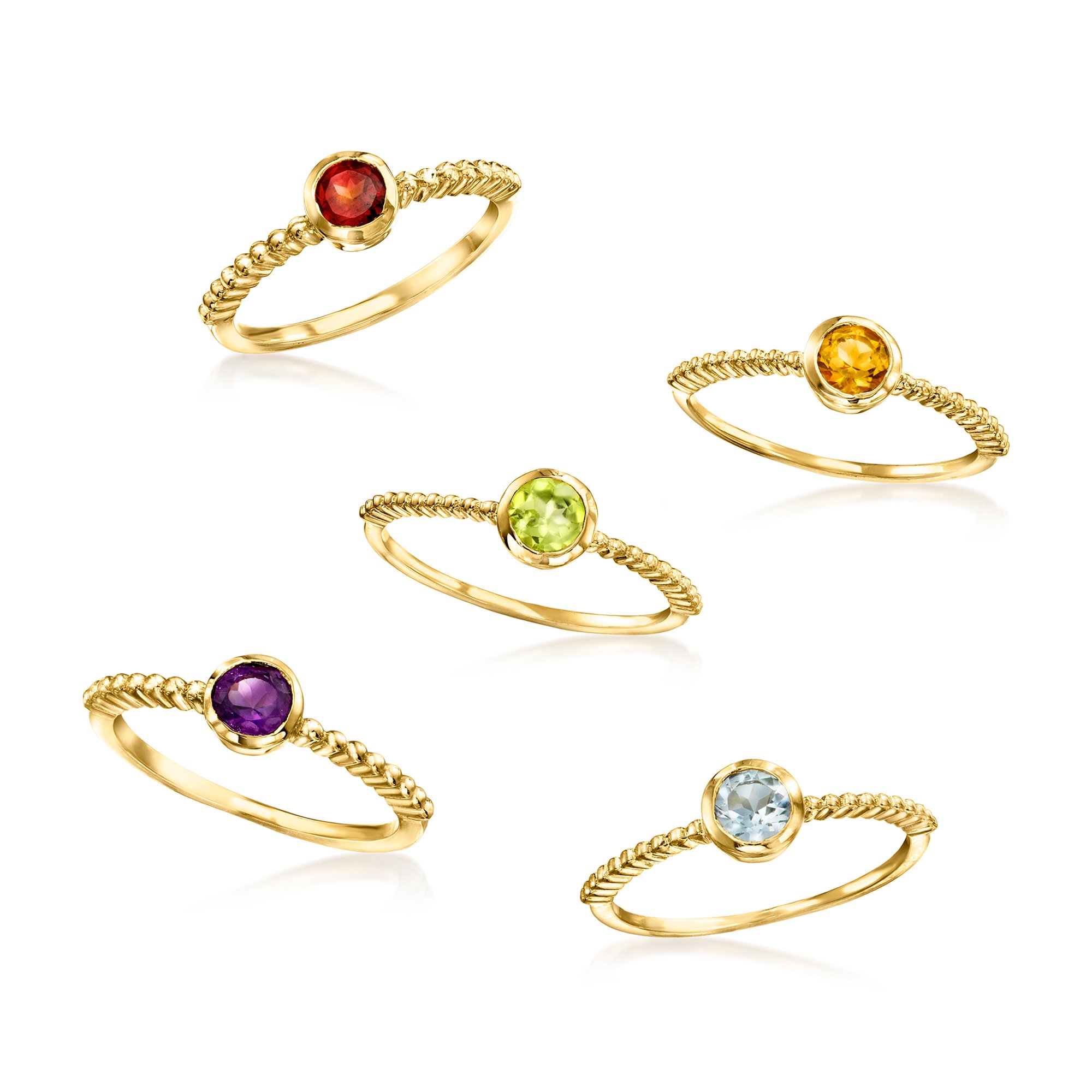 1.60 ct. t.w. Multi-Gemstone Jewelry Set: Five Rings in 18kt Gold Over  Sterling