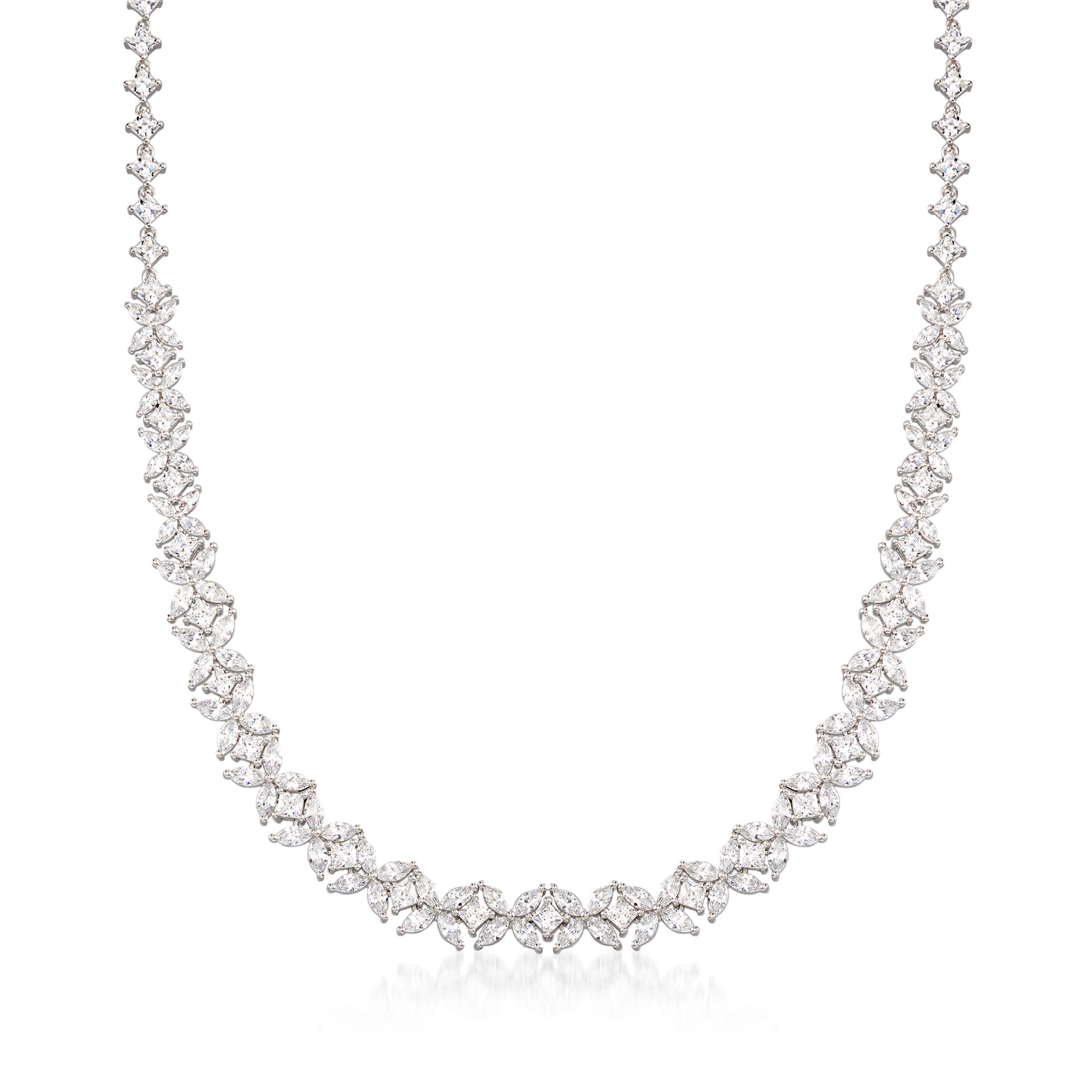 ★ROSEMONT★ SILVER Necklace RC0044 22.70 ct. t.w. CZ Floral Necklace in Sterling Silver