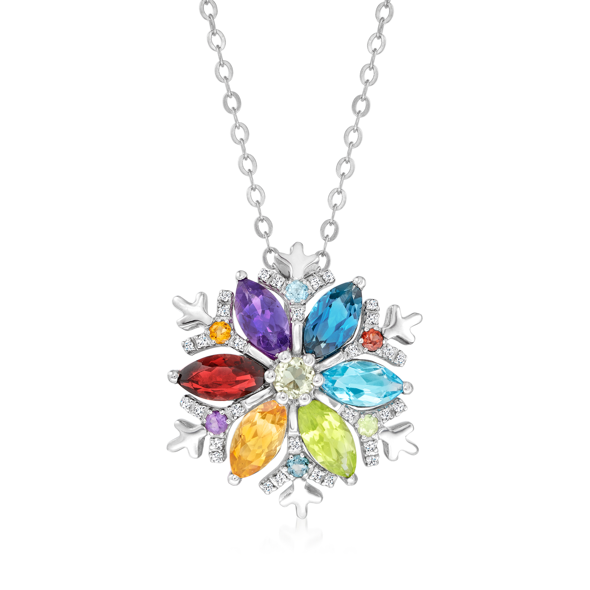 4.02 ct. t.w. Multi-Gemstone Snowflake Pendant Necklace with