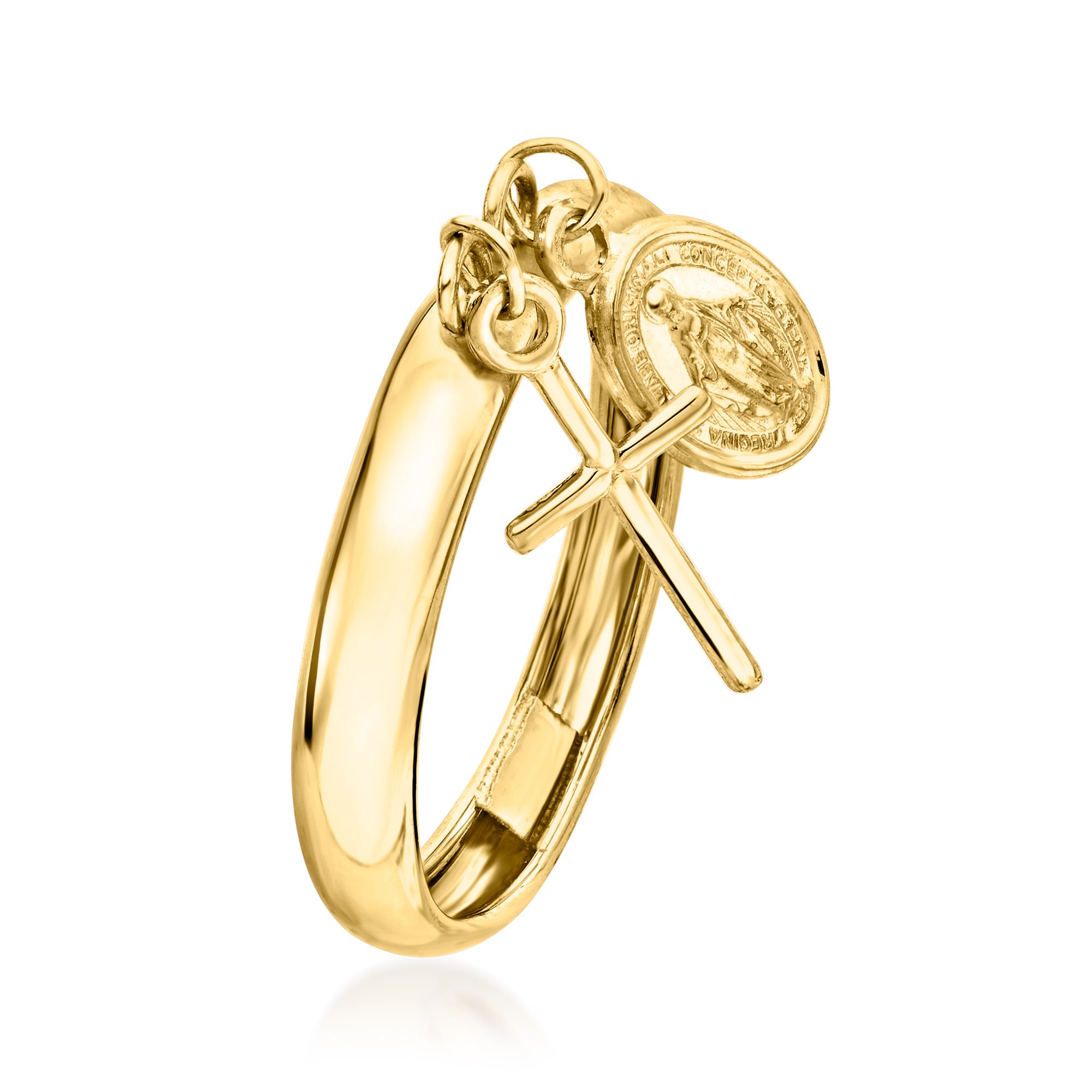 Italian 14kt Yellow Gold Religious Charm Ring | Ross Simons