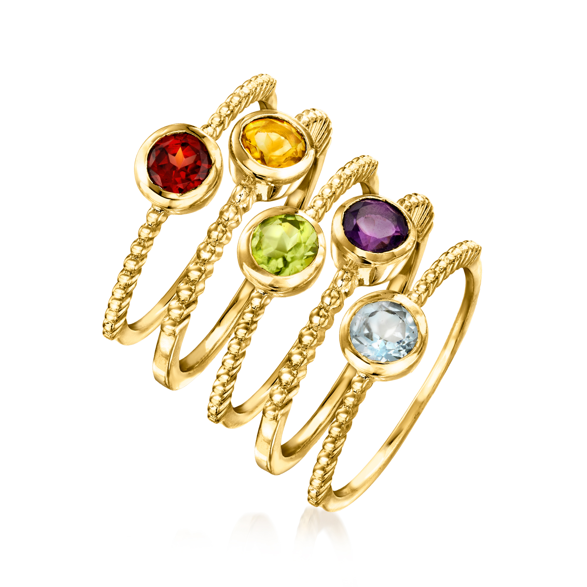 1.60 ct. t.w. Multi-Gemstone Jewelry Set: Five Rings in 18kt