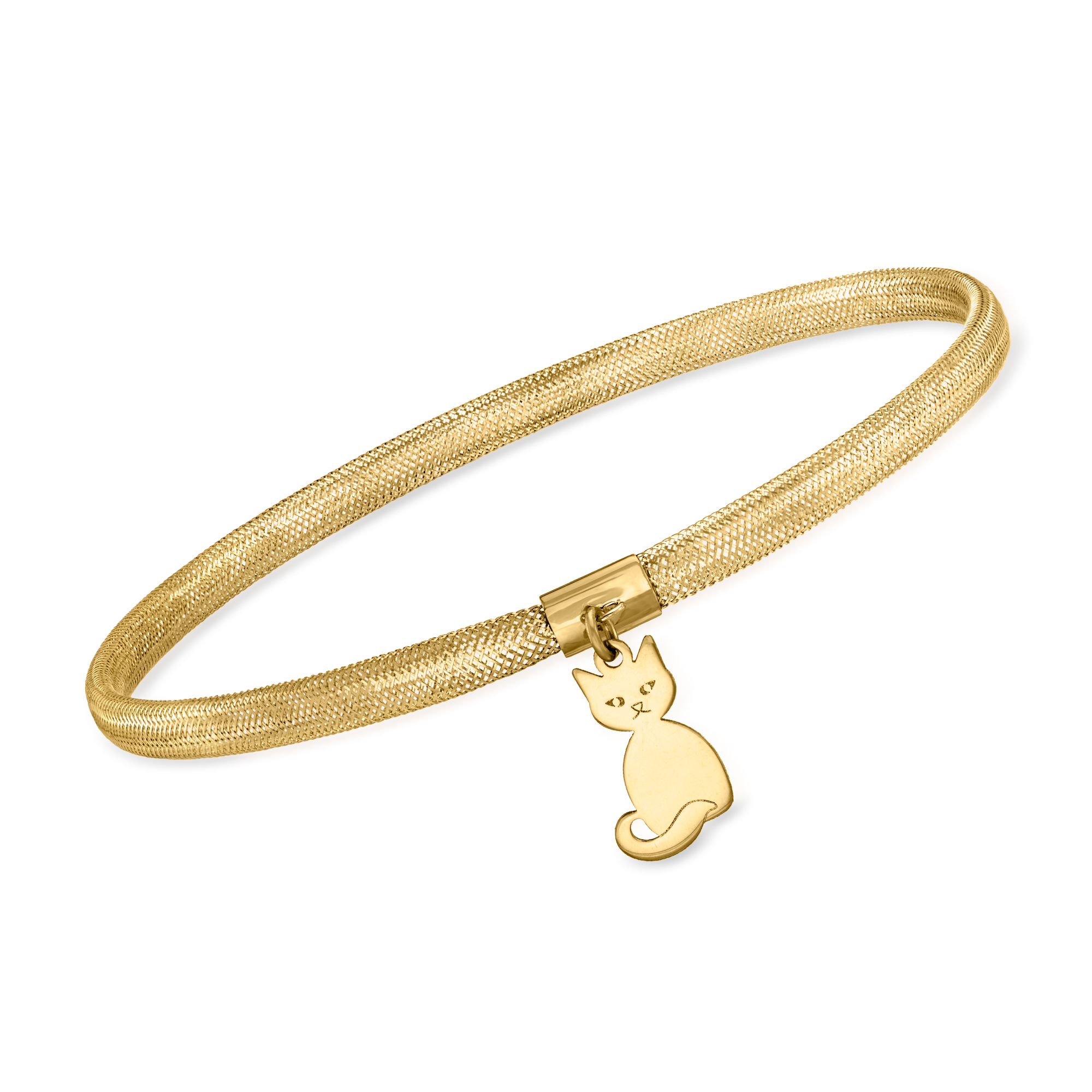 Italian 14kt Yellow Gold Mesh Cat Charm Bracelet | Ross-Simons