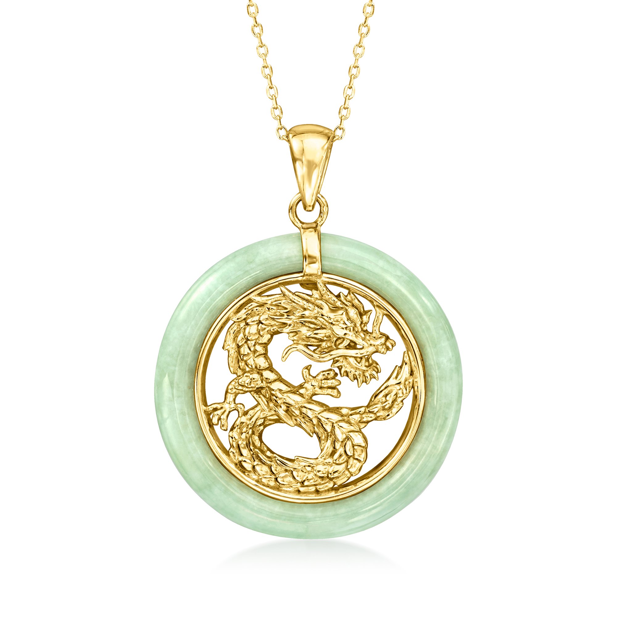 Jade Dragon Pendant Necklace in 18kt Gold Over Sterling Silver