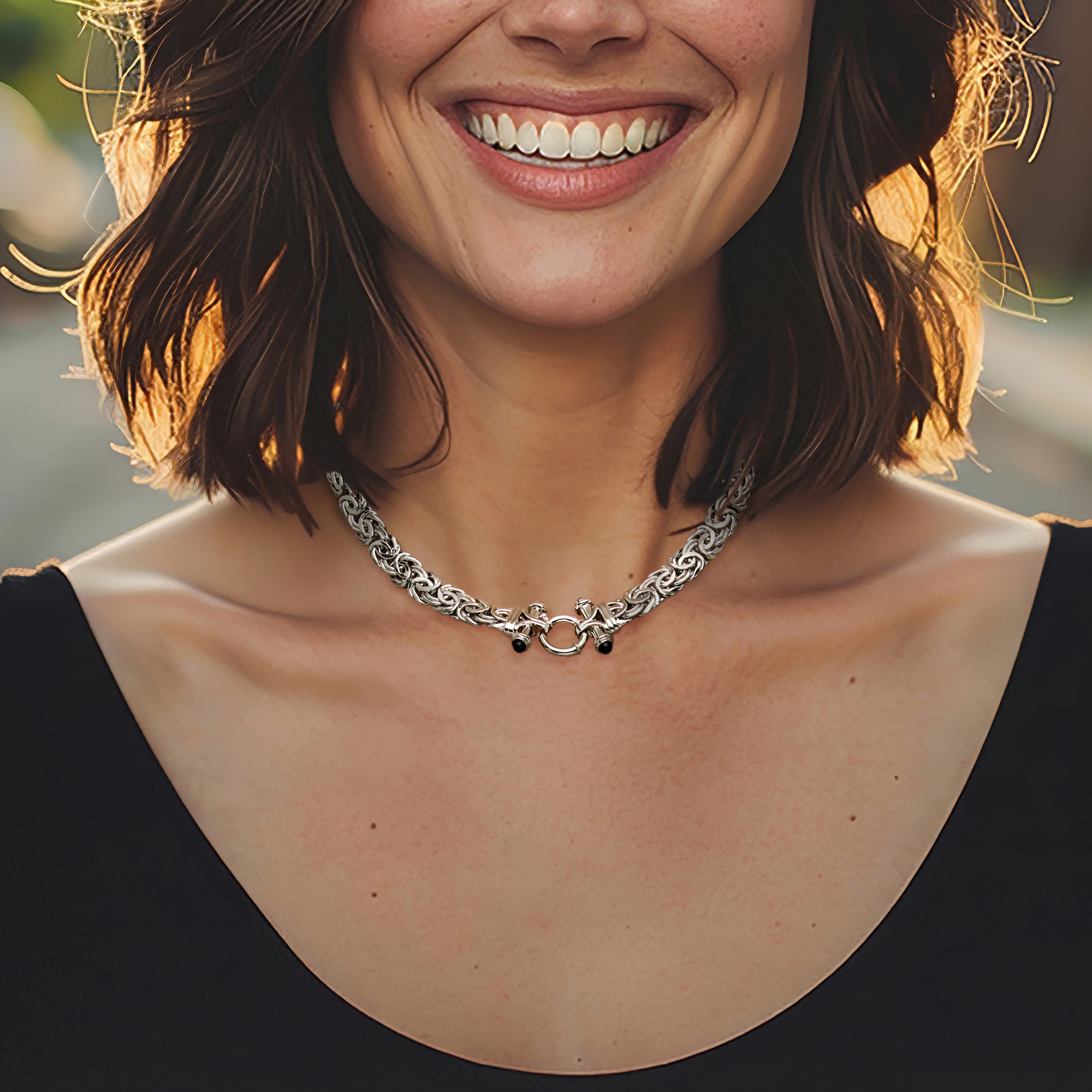 Sterling Silver Byzantine Necklace with Black Onyx | Ross Simons