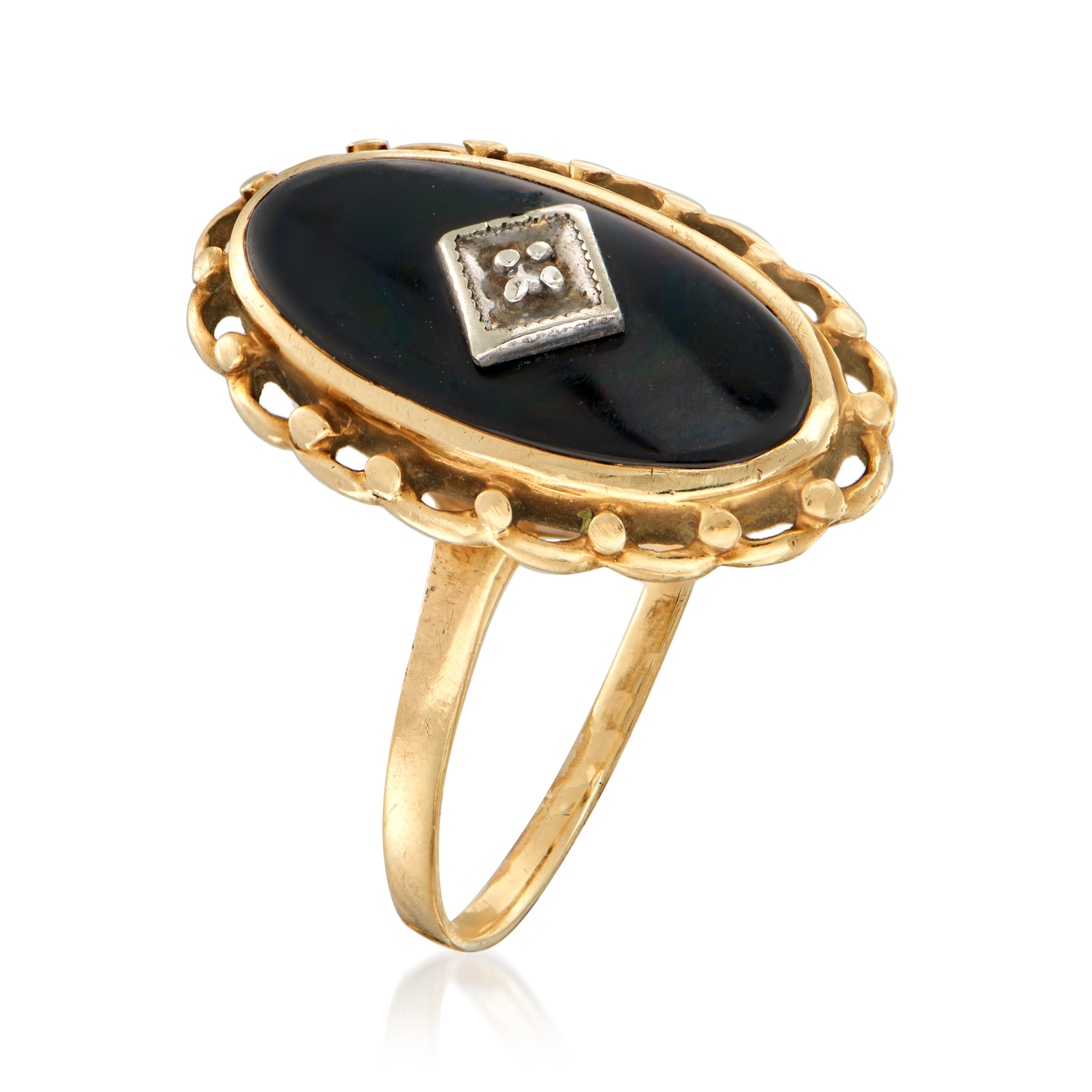 本日のみ40s vintage onyx 9k ring C. 1940 Vintage Black Onyx Ring with Diamond Accent in 10kt