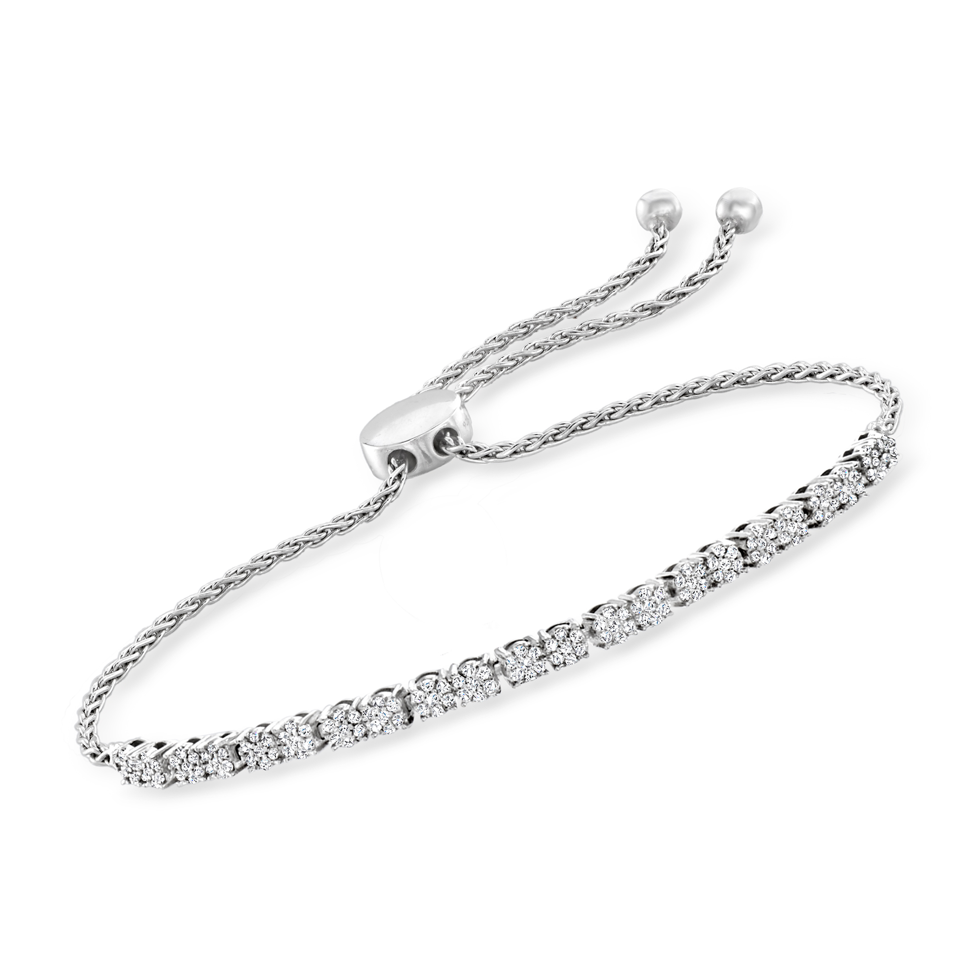 .50 ct. t.w. Diamond Cluster Bolo Bracelet in Sterling Silver | Ross 