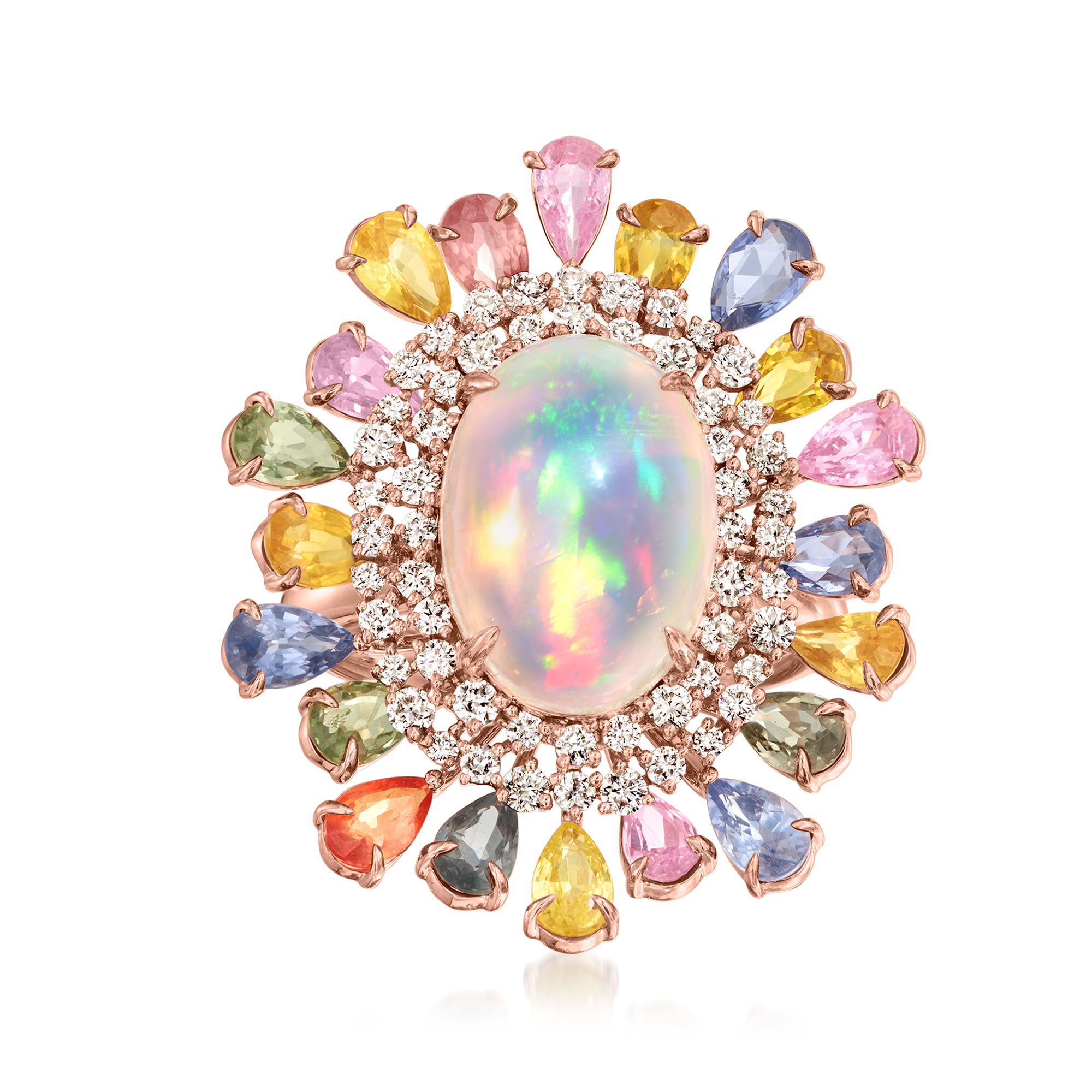 Opal and 5.00 ct. t.w. Multicolored Sapphire Ring with .95 ct