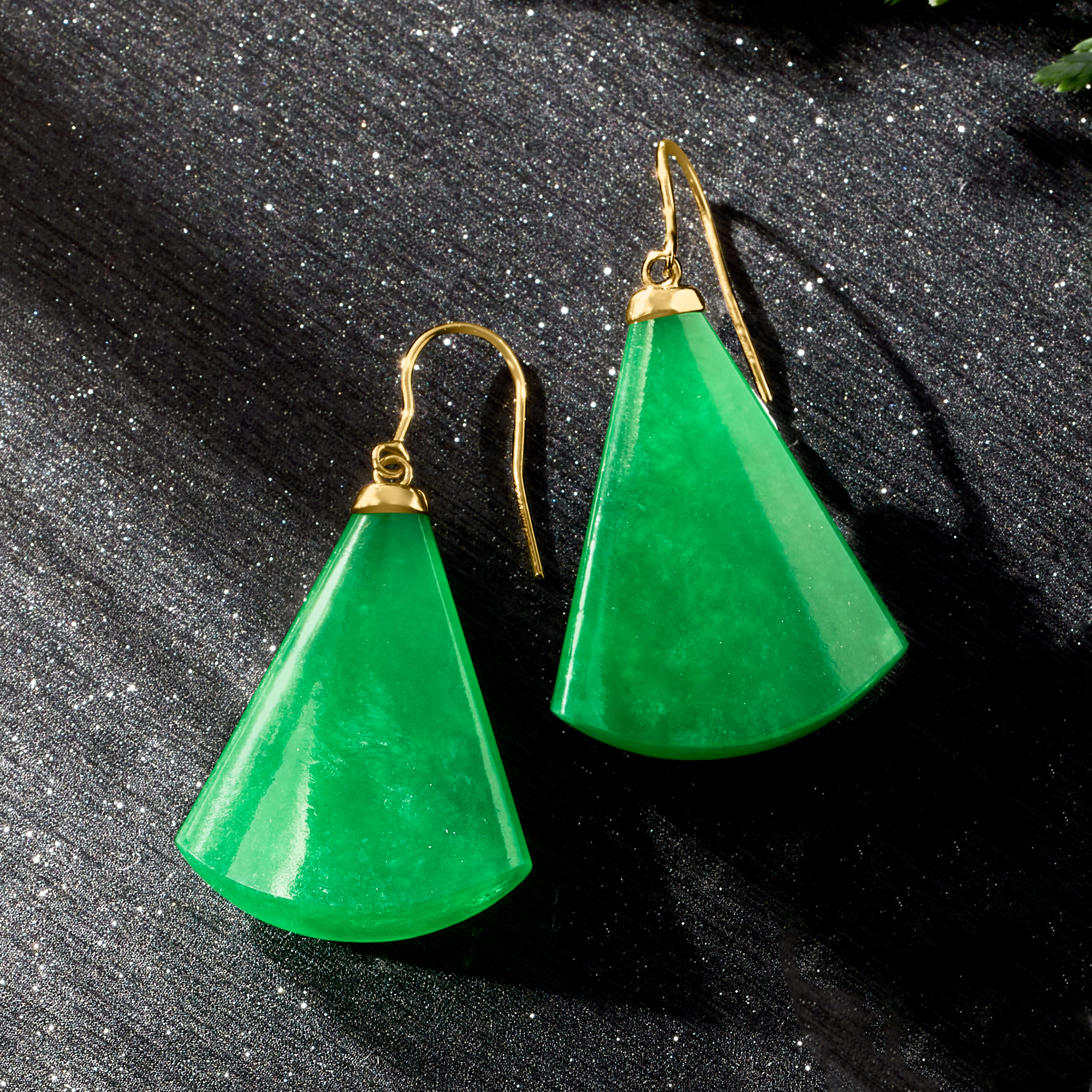 Jade Fan Drop Earrings in 14kt Yellow Gold | Ross Simons