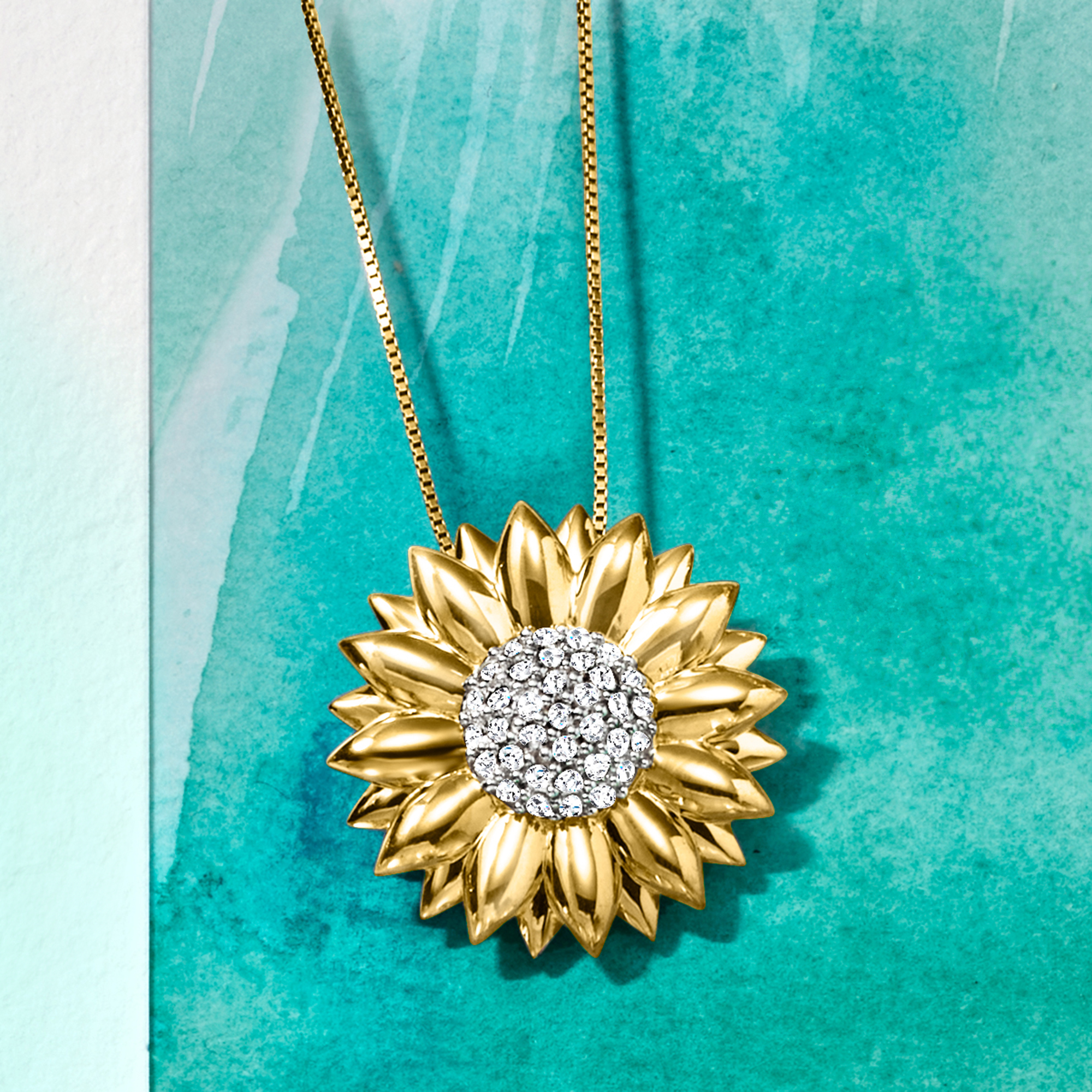 70 ct. t.w. White Topaz Sunflower Pendant Necklace in 18kt