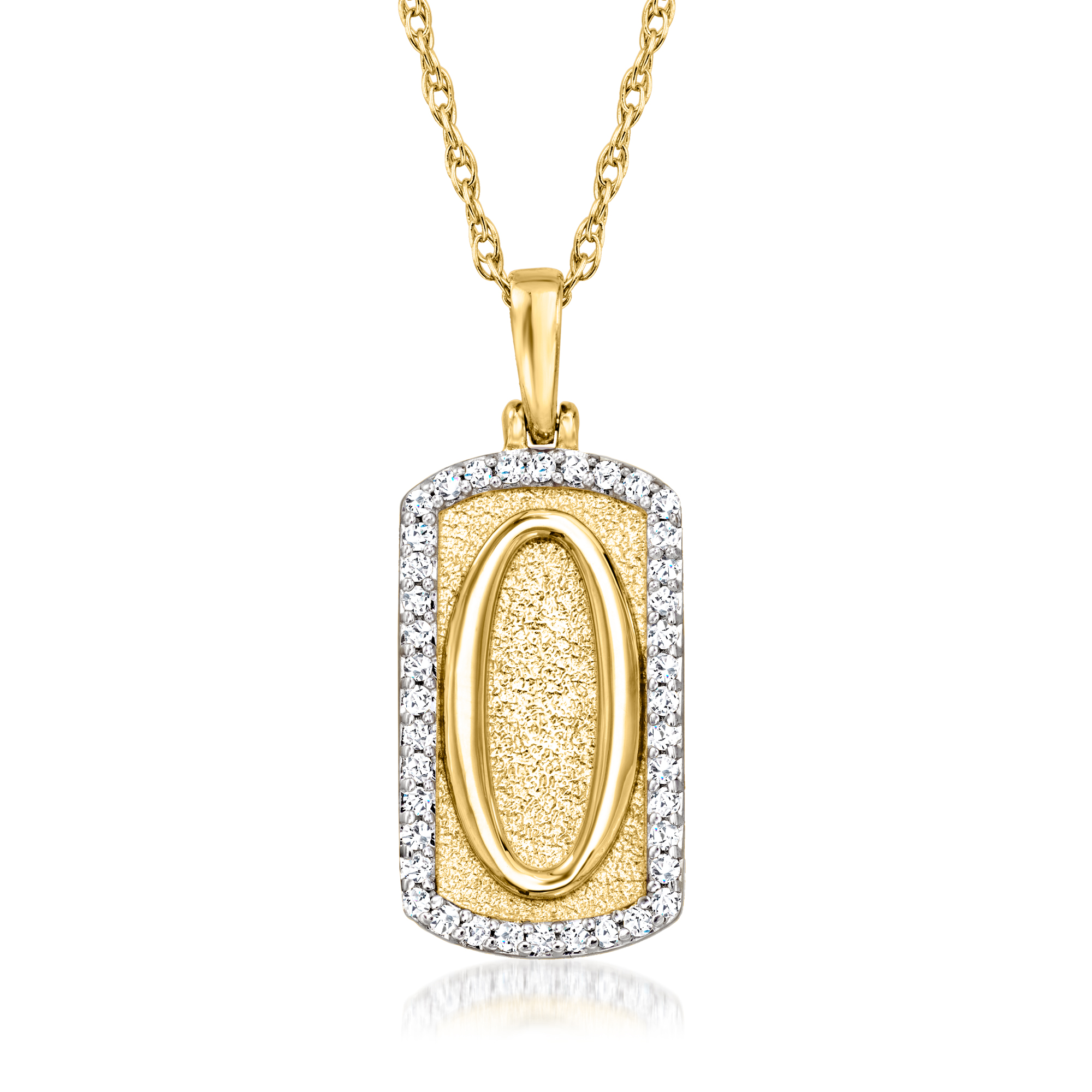 O - .20 ct. t.w. Diamond Initial Dog Tag Pendant Necklace in 18kt Gold Over Sterling. 18&quot;  