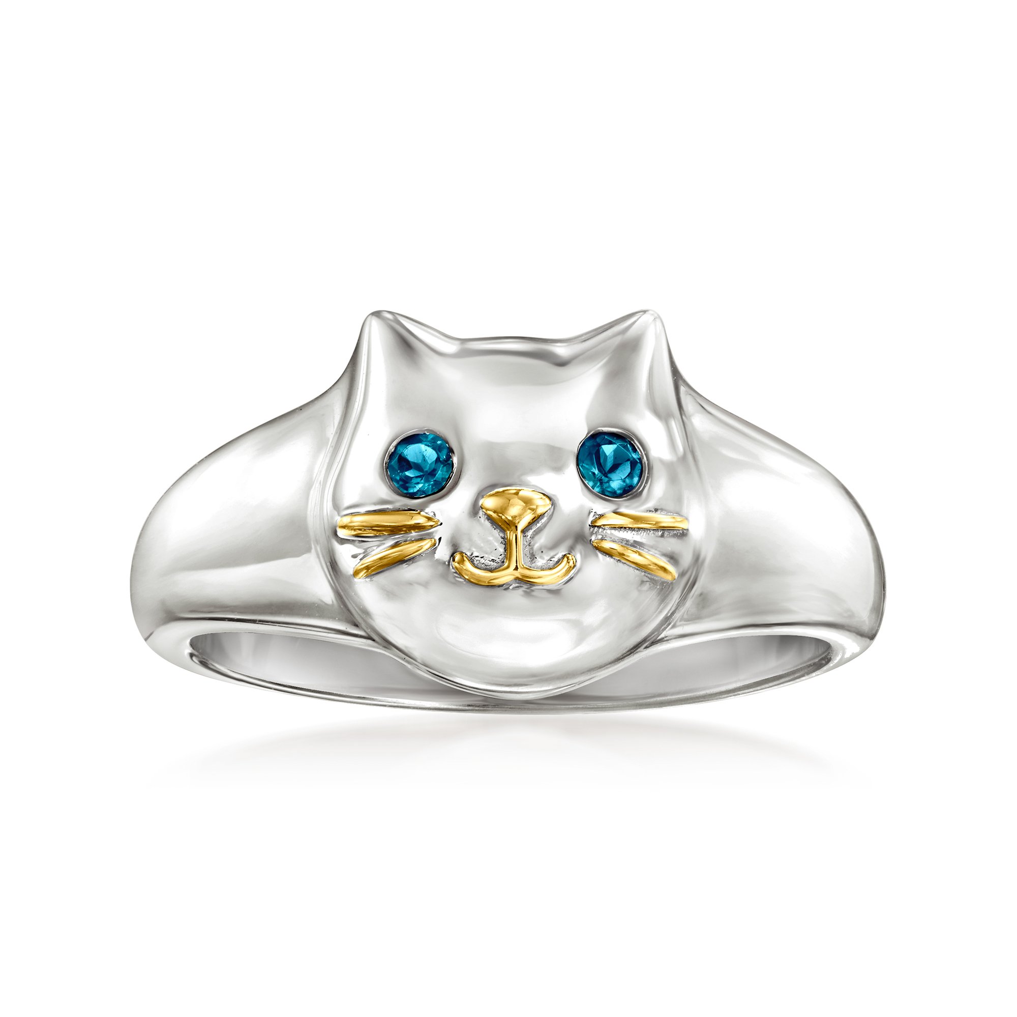 London Blue Topaz Sterling Silver Cat Ring with 18kt Gold