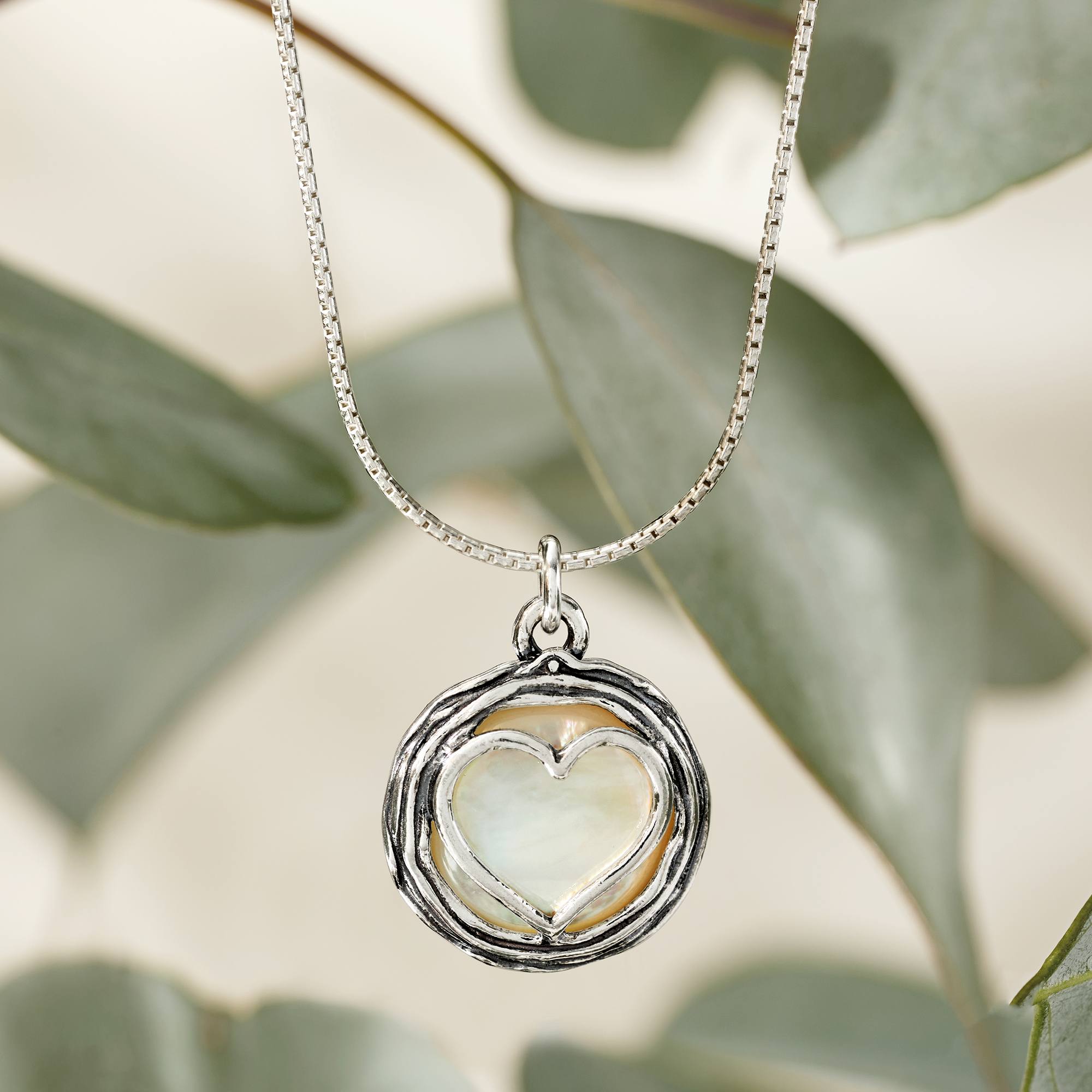 Mother-of-Pearl Heart Overlay Necklace in Sterling Silver | Ross