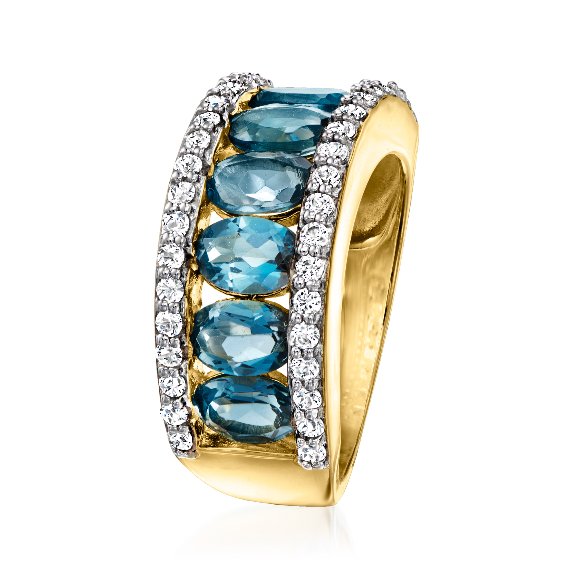 4.20 ct. t.w. London Blue and White Topaz Ring in 18kt Gold