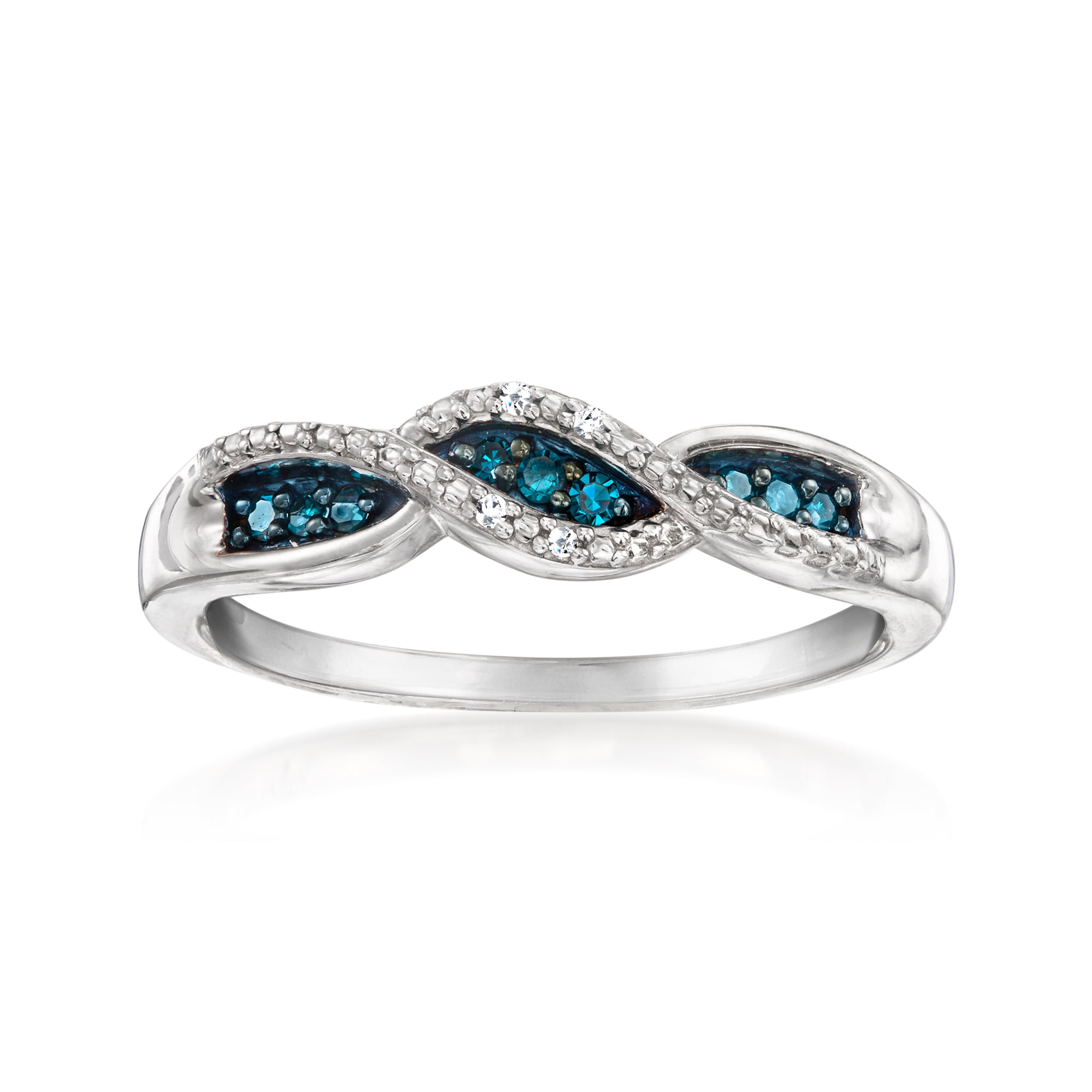 15 ct. t.w. Black and White Diamond Twisted Ring in Sterling