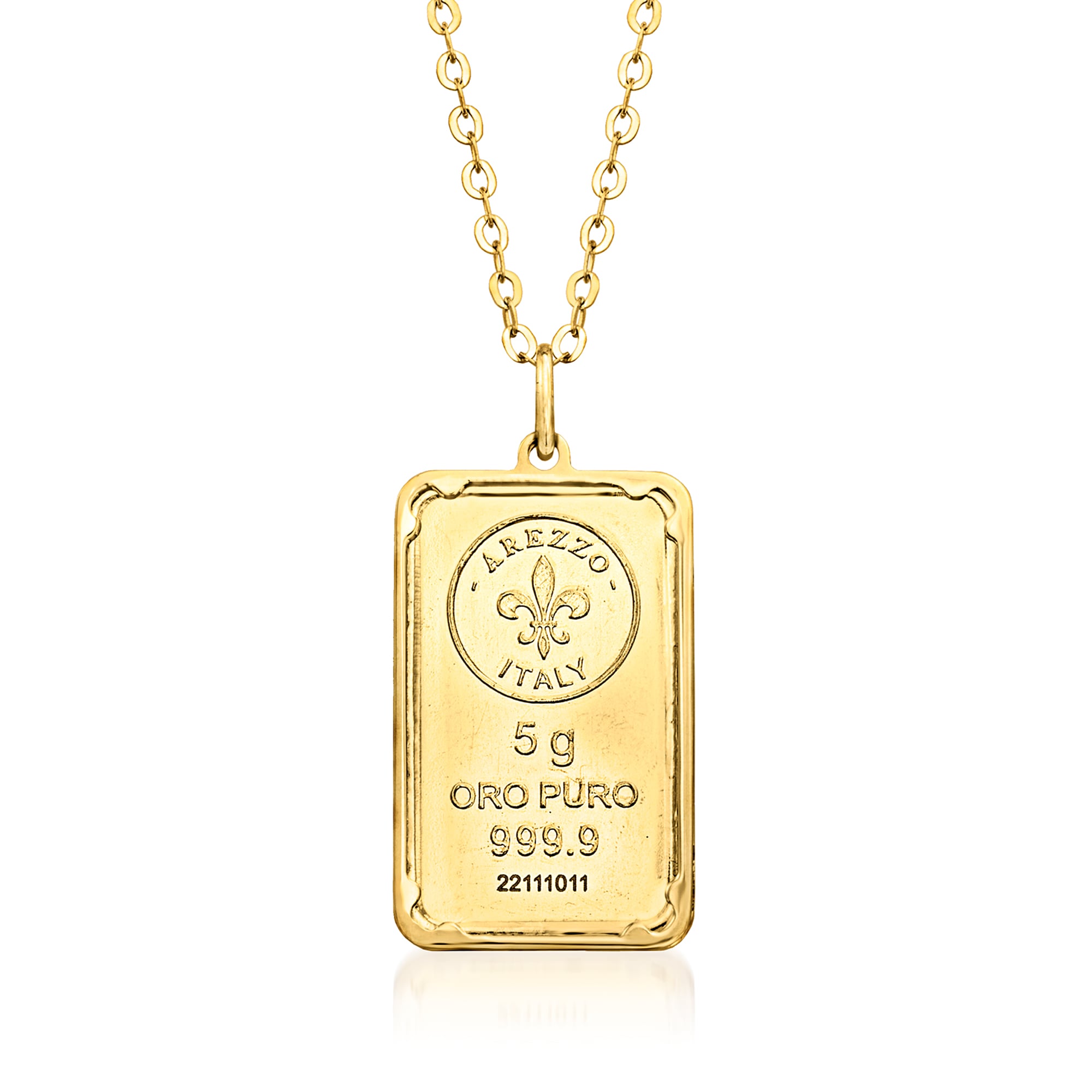 Italian 24kt Yellow Gold Fleur-De-Lis Five-Gram Ingot Pendant