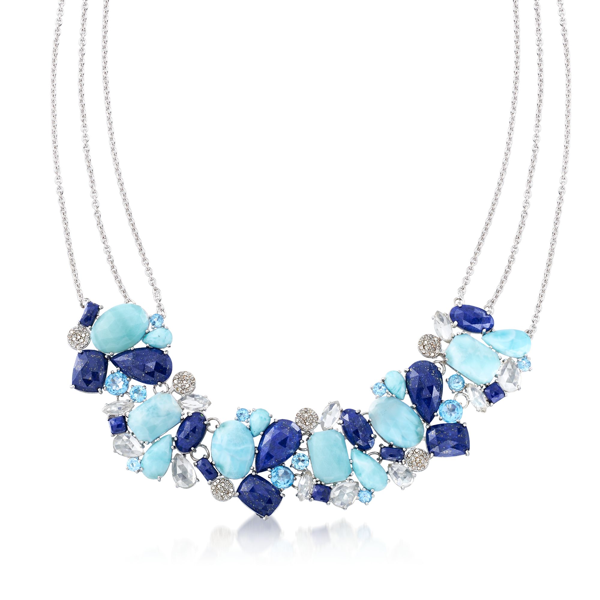 Blue and White Multi-Stone Necklace with 1.00 ct. t.w. Diamonds in 