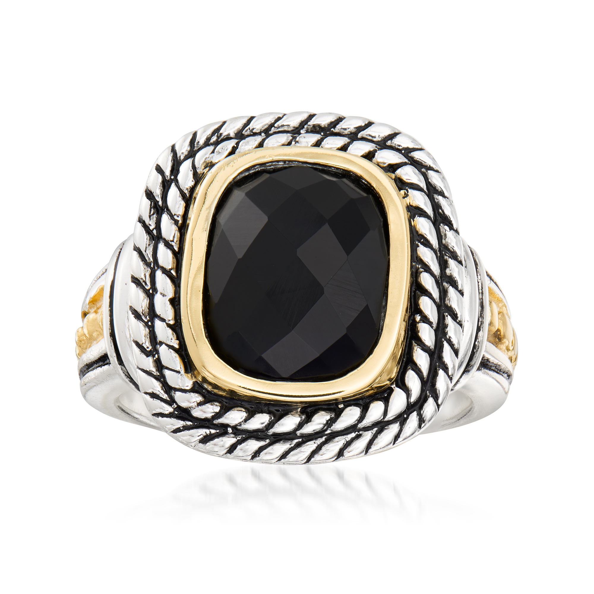 Black Onyx Ring in Sterling Silver and 14kt Yellow Gold
