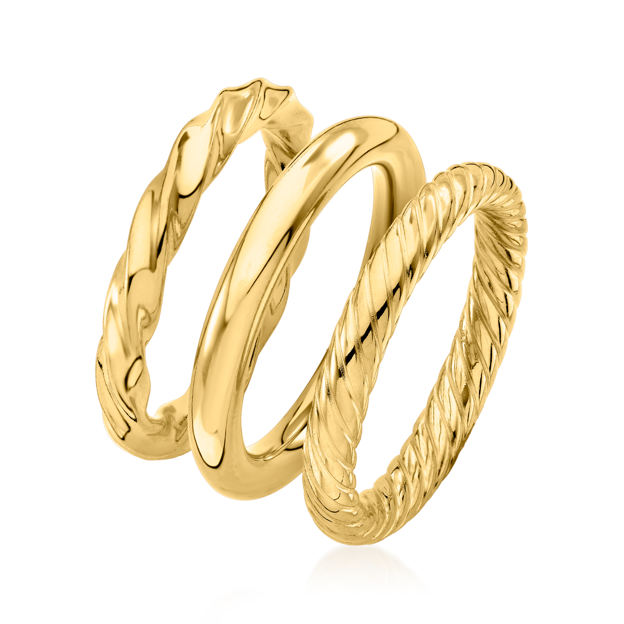 18kt Gold Over Sterling Jewelry Set: Three Polished Rings | Ross