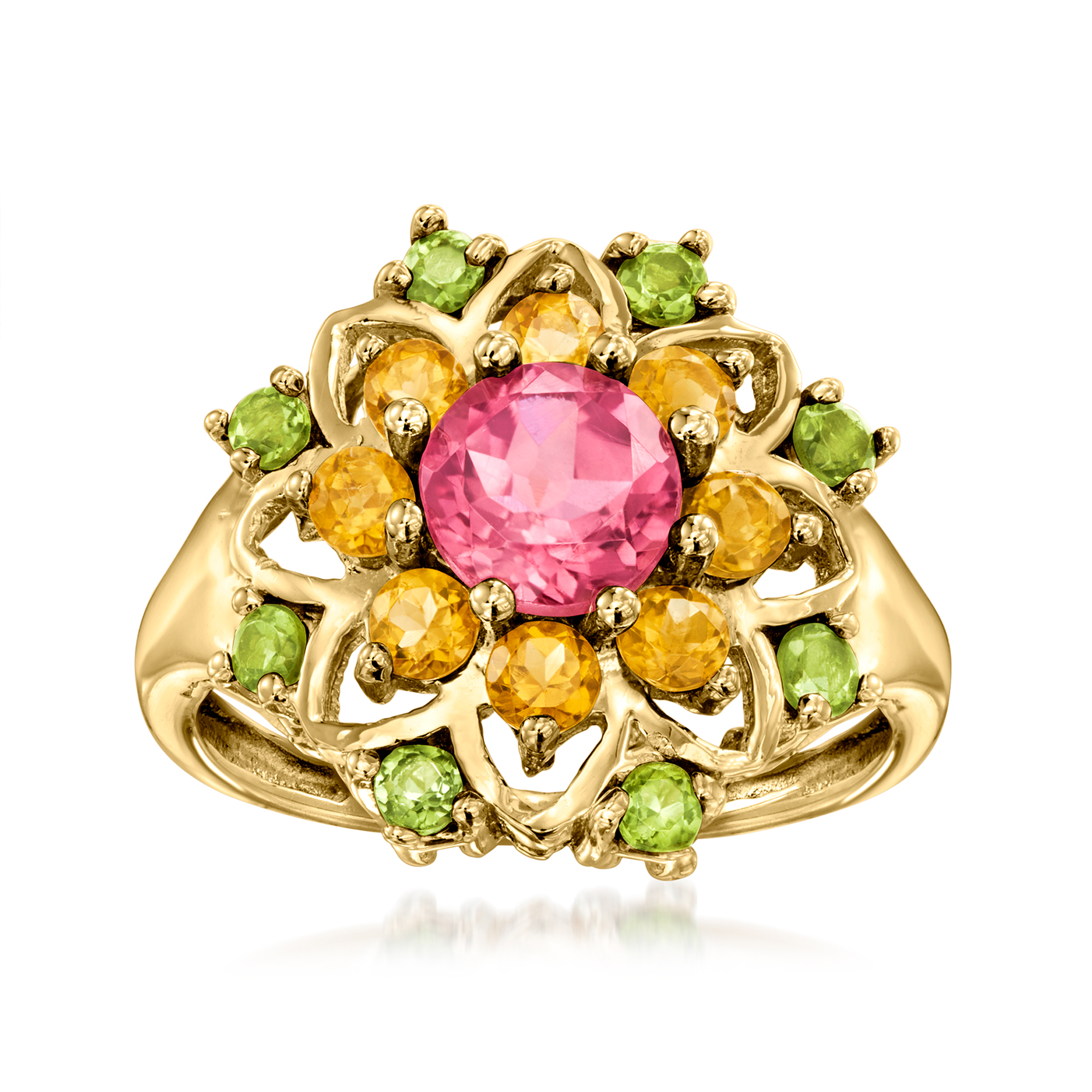C. 1990 Vintage .75 Carat Pink Tourmaline Flower Ring with .50 ct