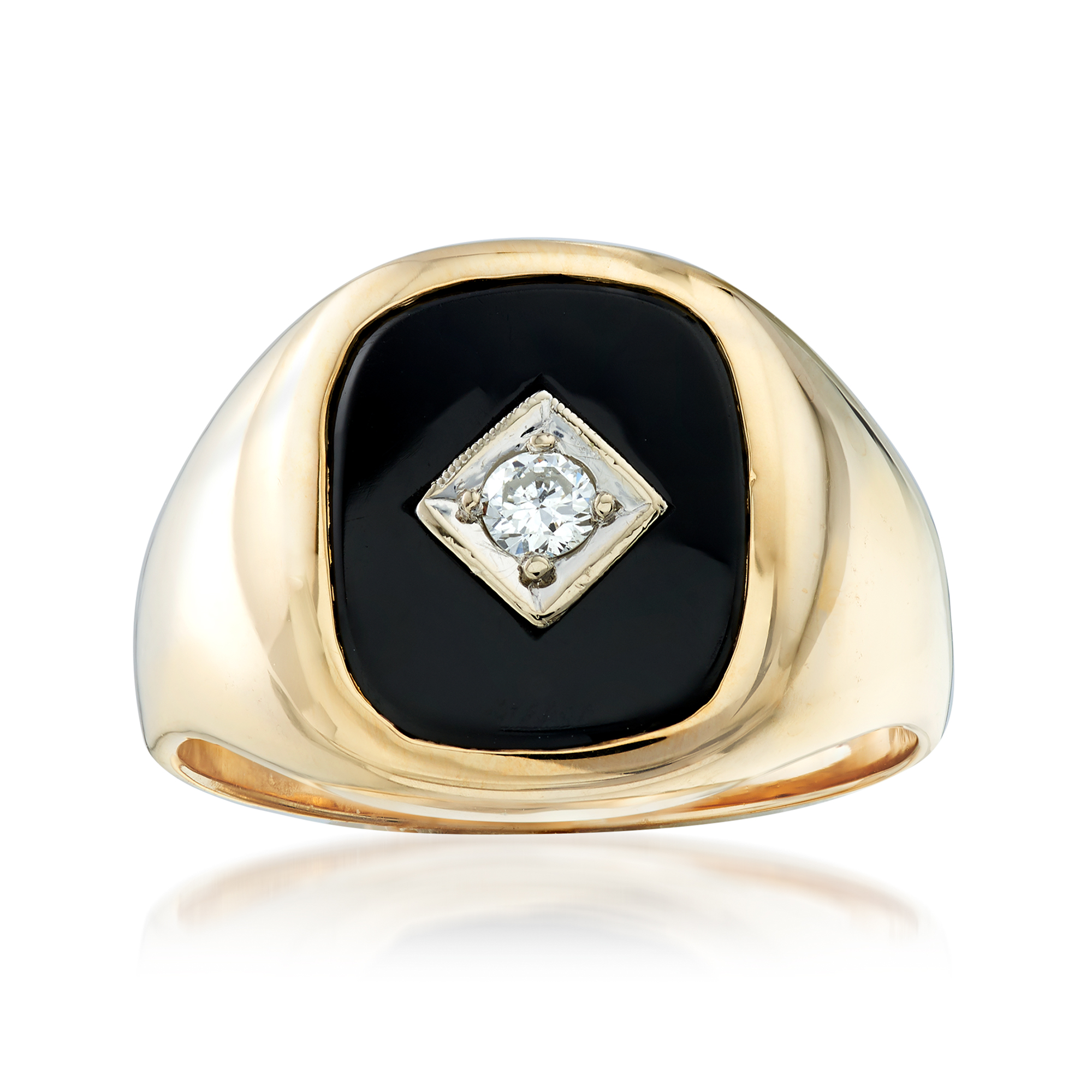 Mens gold ring with black onyx and diamond discount