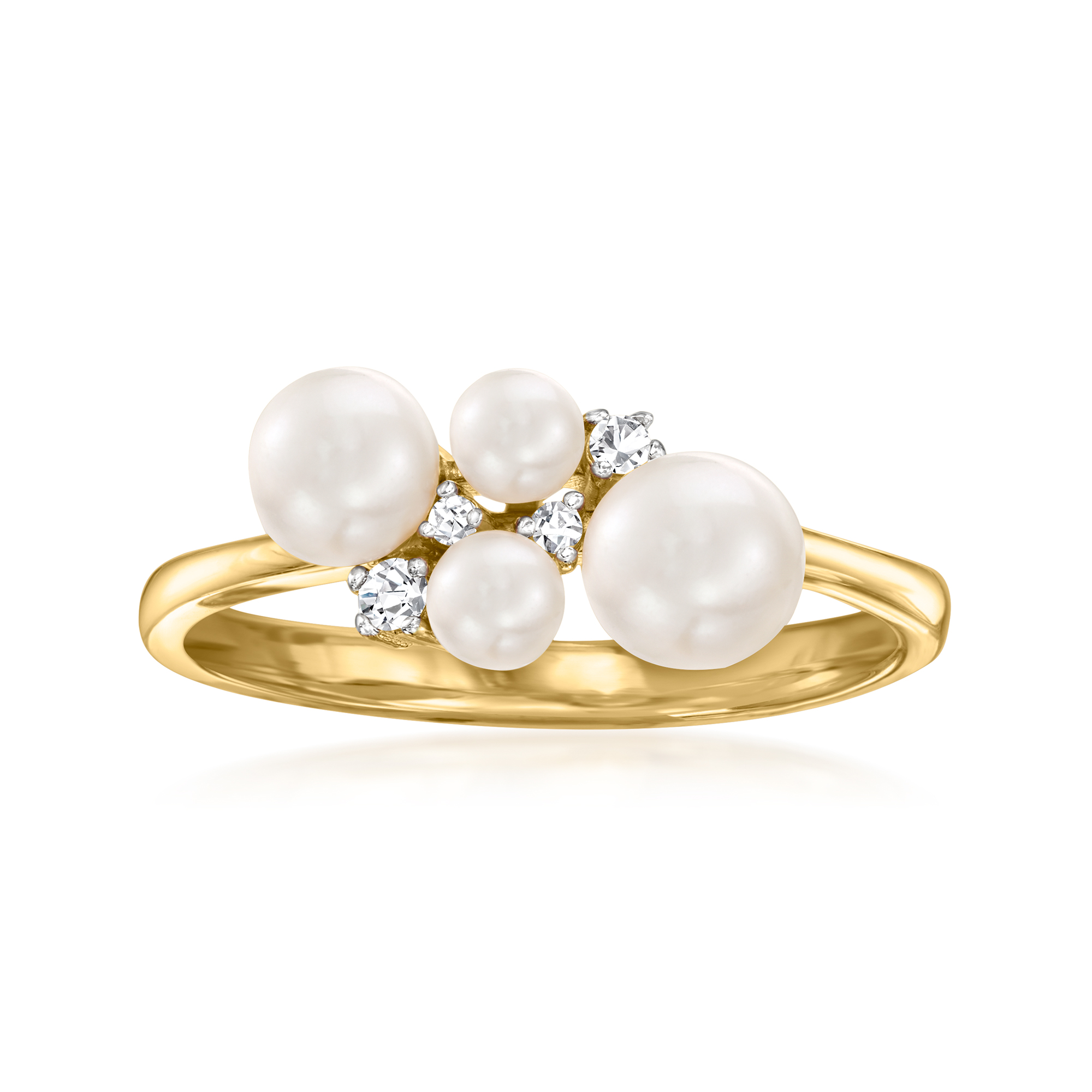 Charles Garnier 3-5.5mm Cultured Pearl Ring with CZs in 18kt Gold